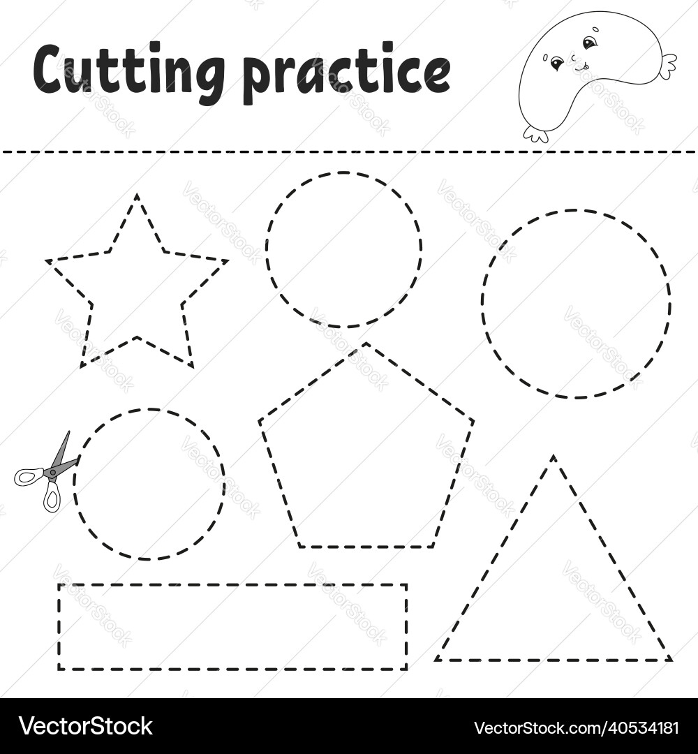 Cutting Practice For Kids Education Developing Royalty Free Vector VectorStock