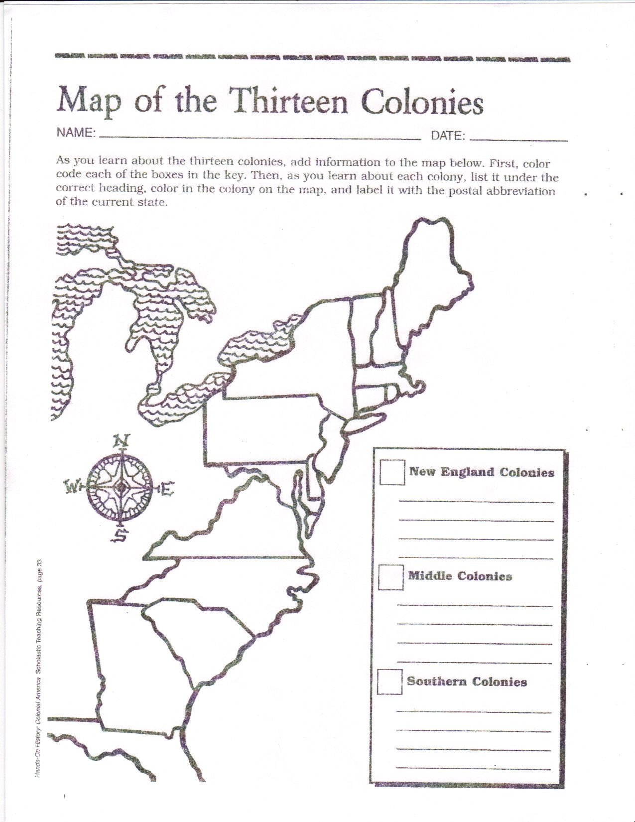 13 colonies printable map