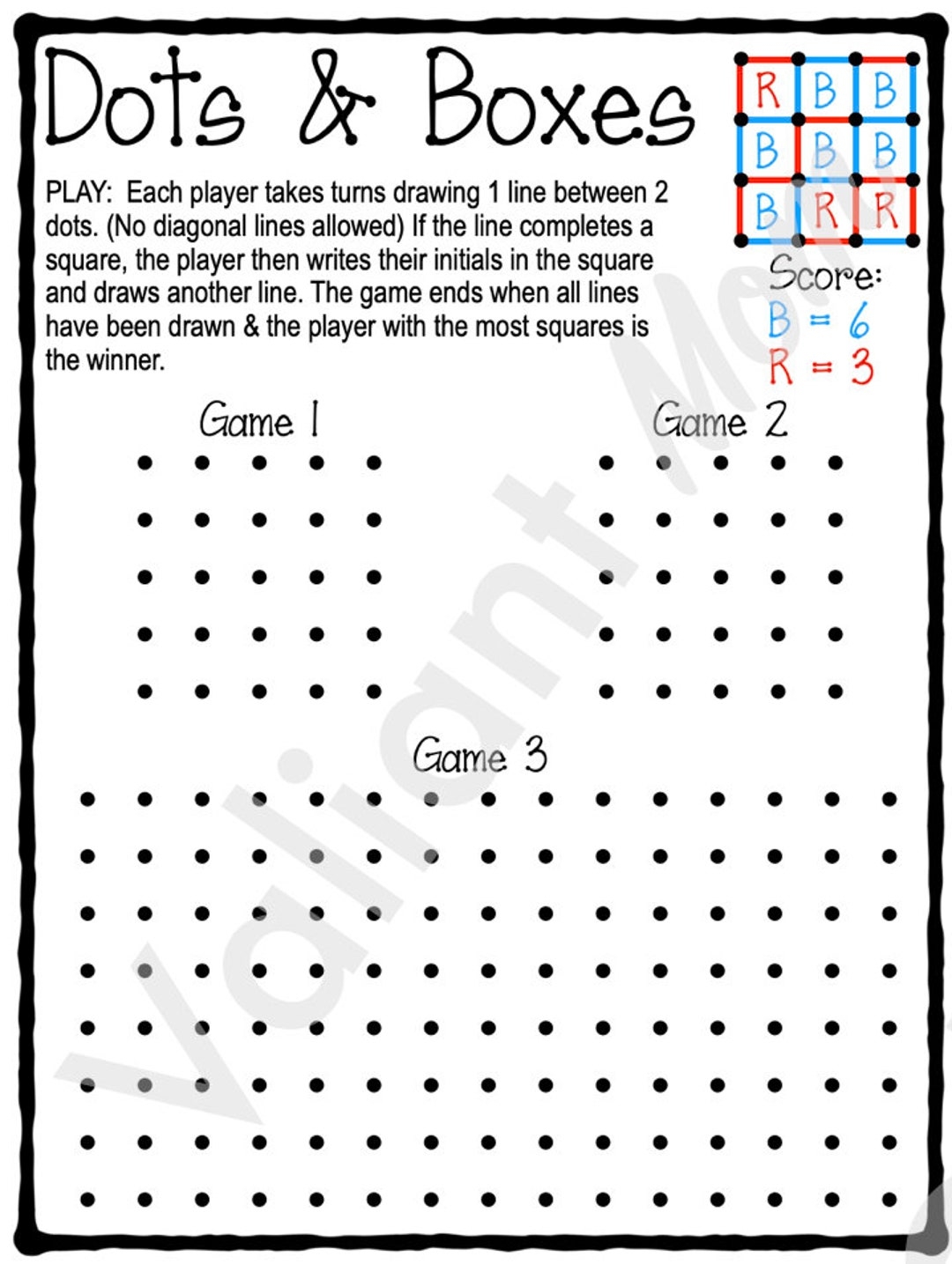 Dots And Boxes Game Printable digital Download For Kids Road Trip Activity Etsy Denmark