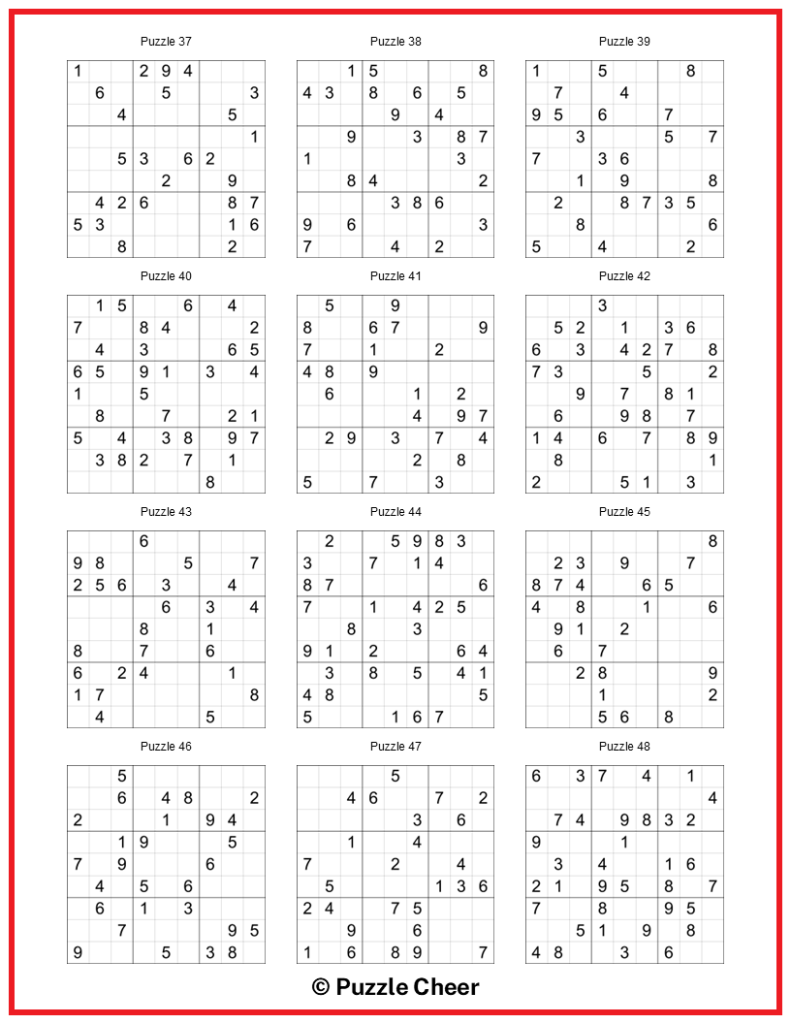 Easy Sudoku 12 Puzzles Per Page Puzzle Cheer Easy Sudoku 12 Puzzles Per Page Puzzle Cheer