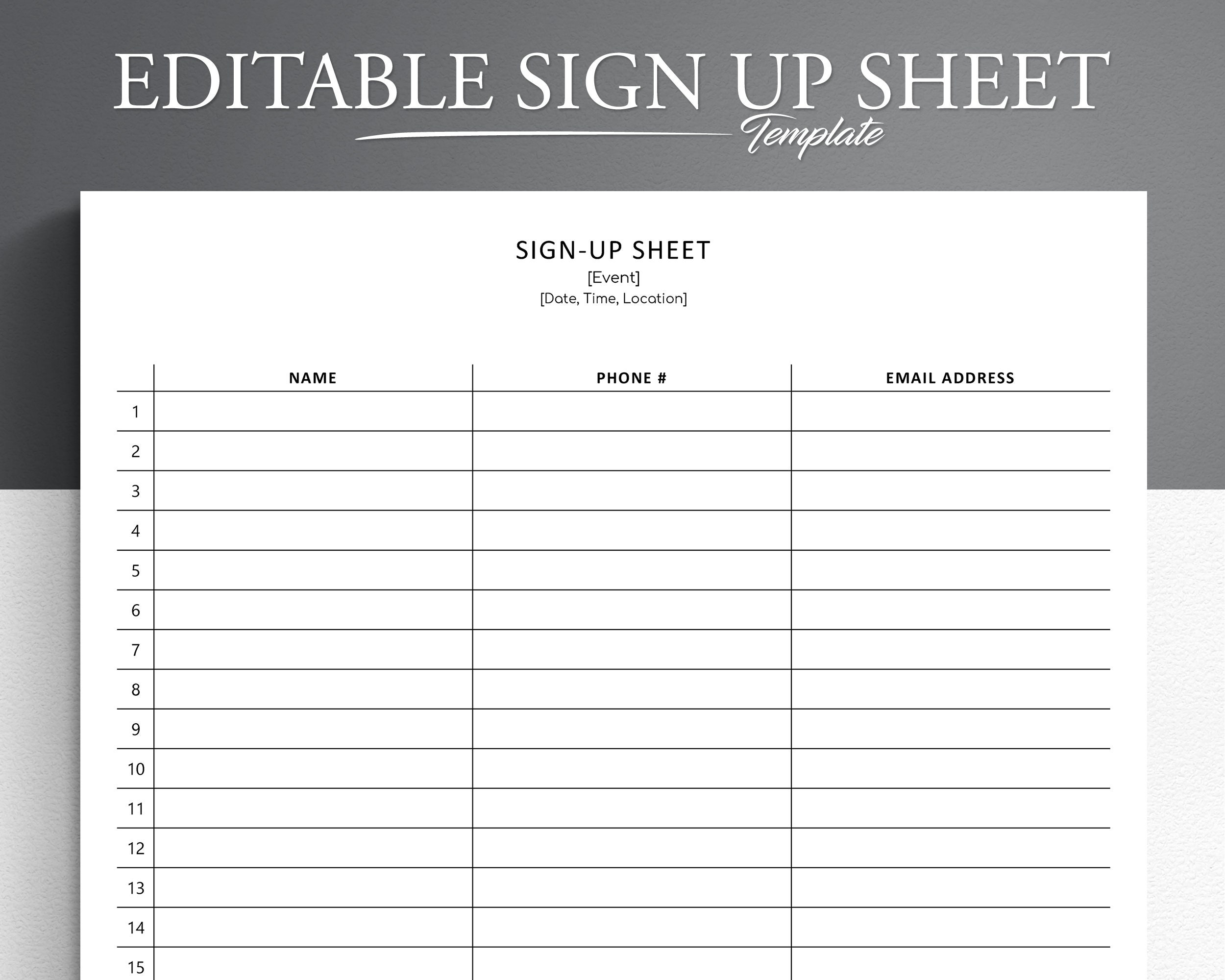sign up sheet printable