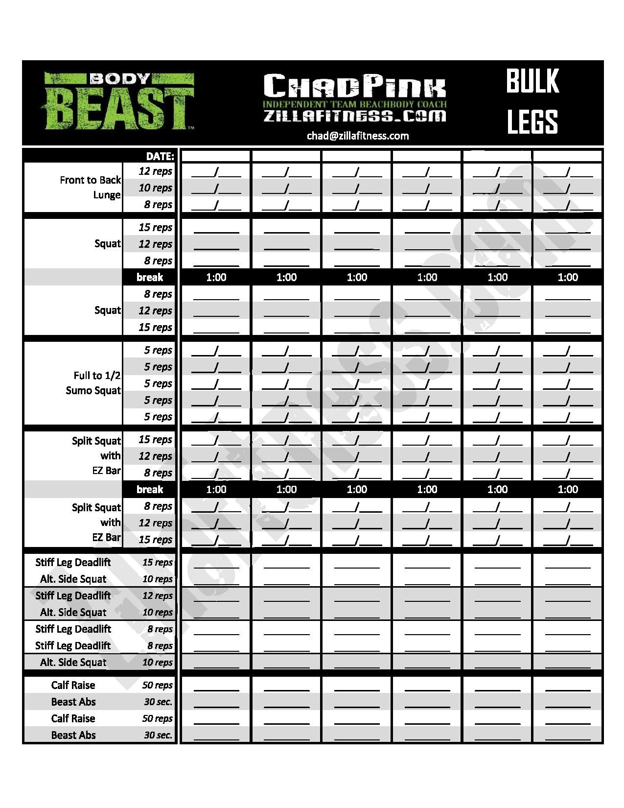 body beast printable workout sheets exercises