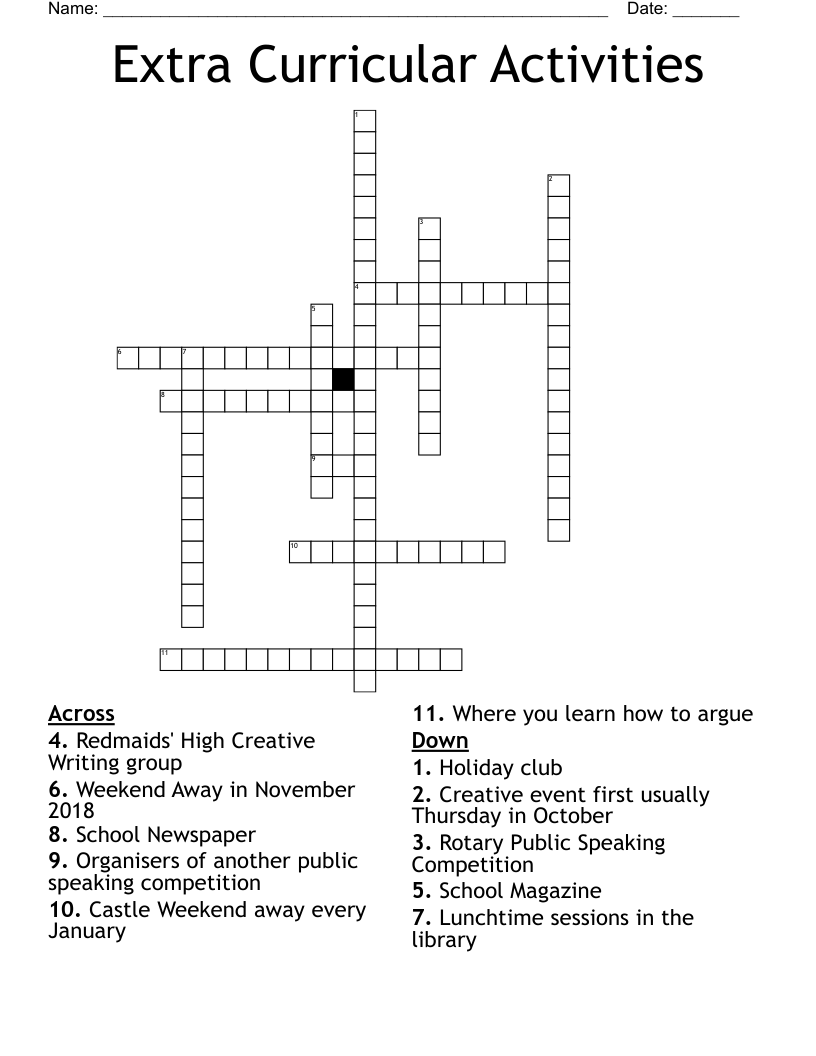 Extra Curricular Activities Crossword WordMint Extra Curricular Activities Crossword WordMint