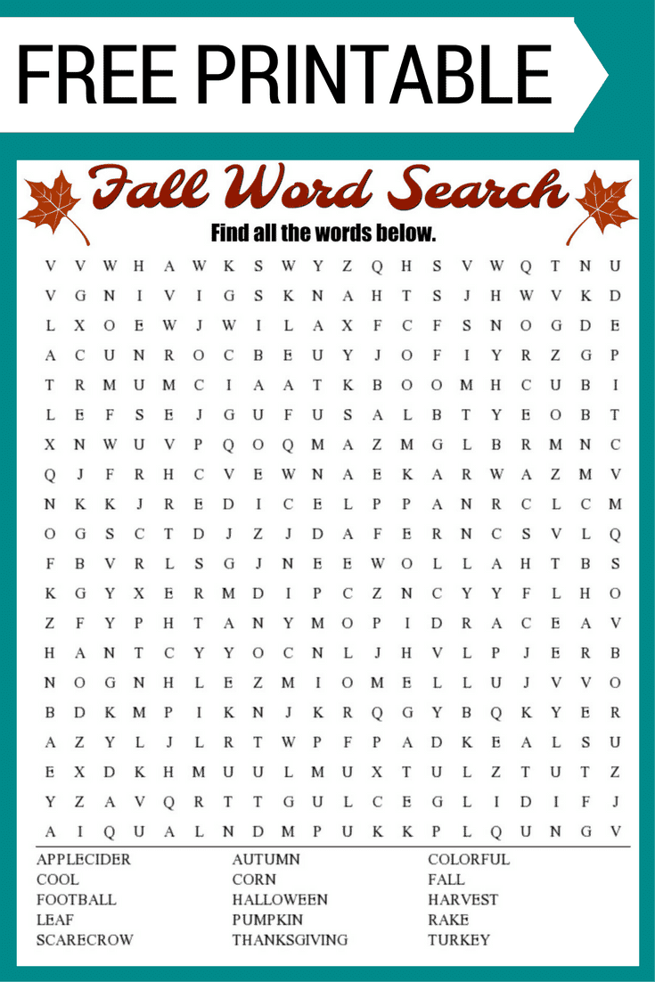 fall word search free printable