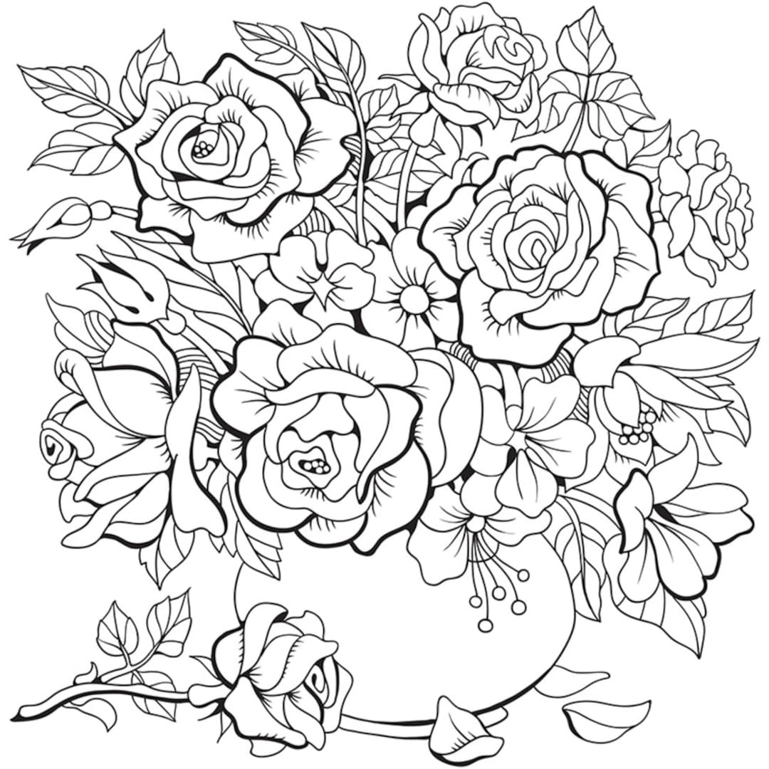 Floral Coloring Pages 44 Printable Flower Designs digital File Etsy Floral Coloring Pages 44 Printable Flower Designs digital File Etsy