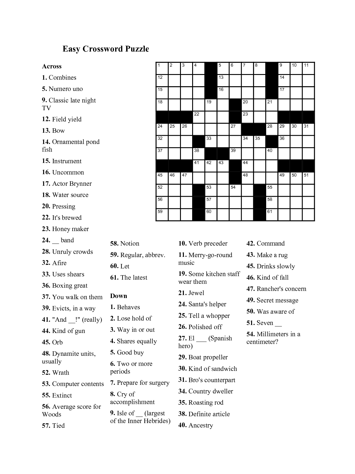 easy free printable crossword puzzles easy free printable crossword puzzles