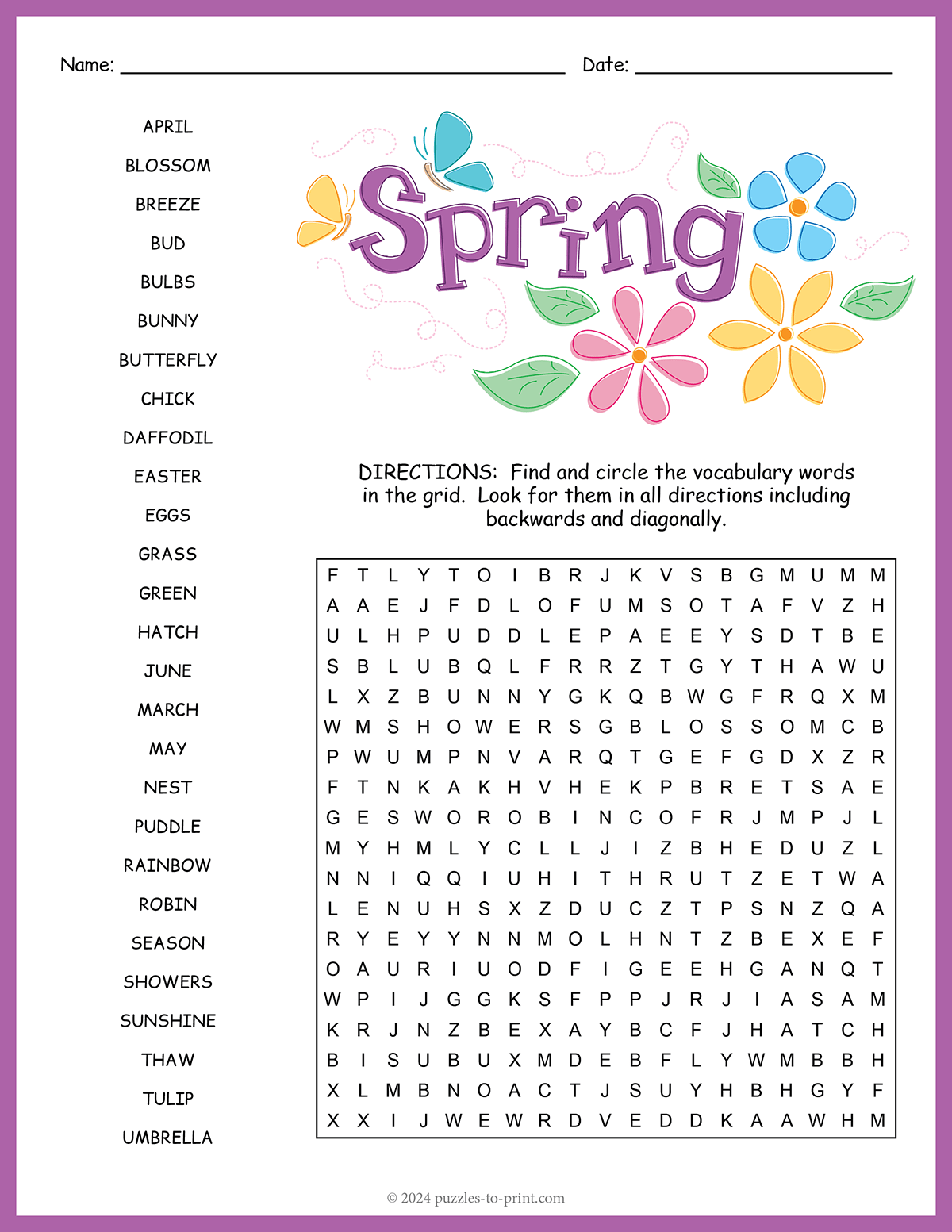 spring word search printable free