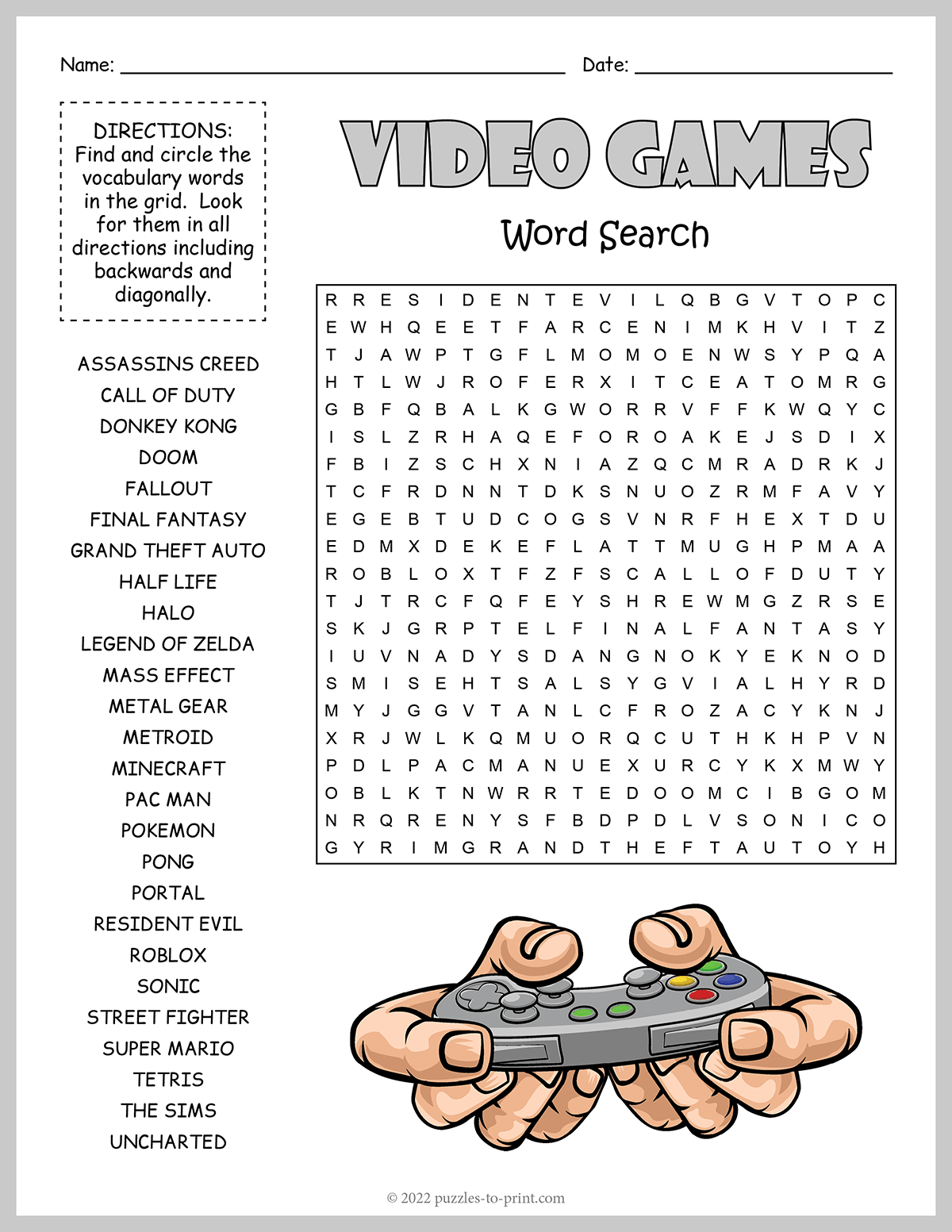 word search games printable