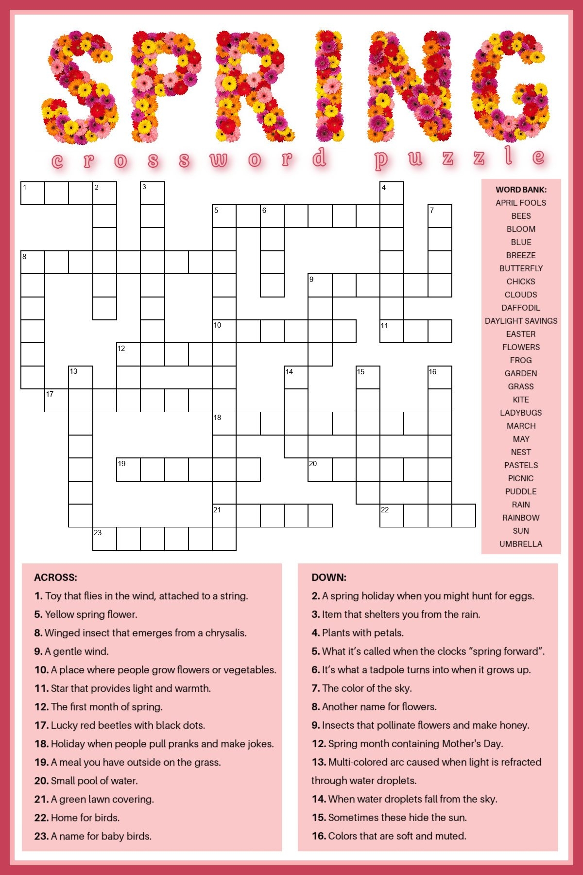 free printable crossword puzzles easy