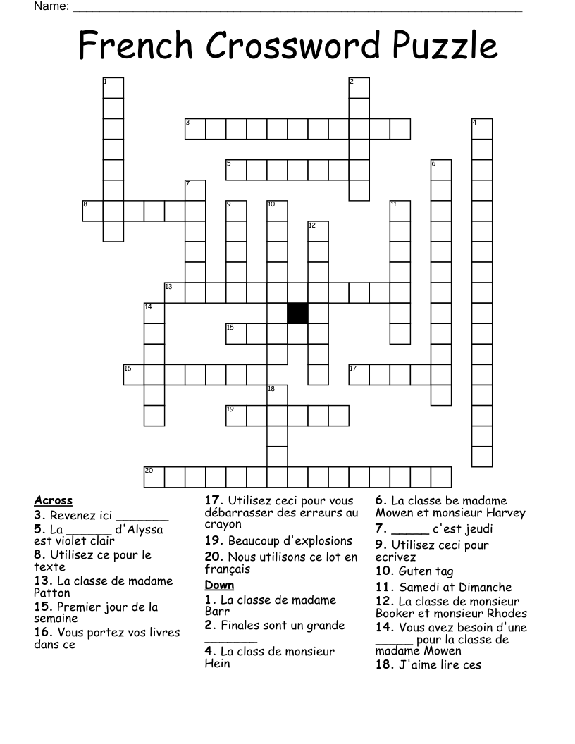 French Crossword Puzzle WordMint French Crossword Puzzle WordMint