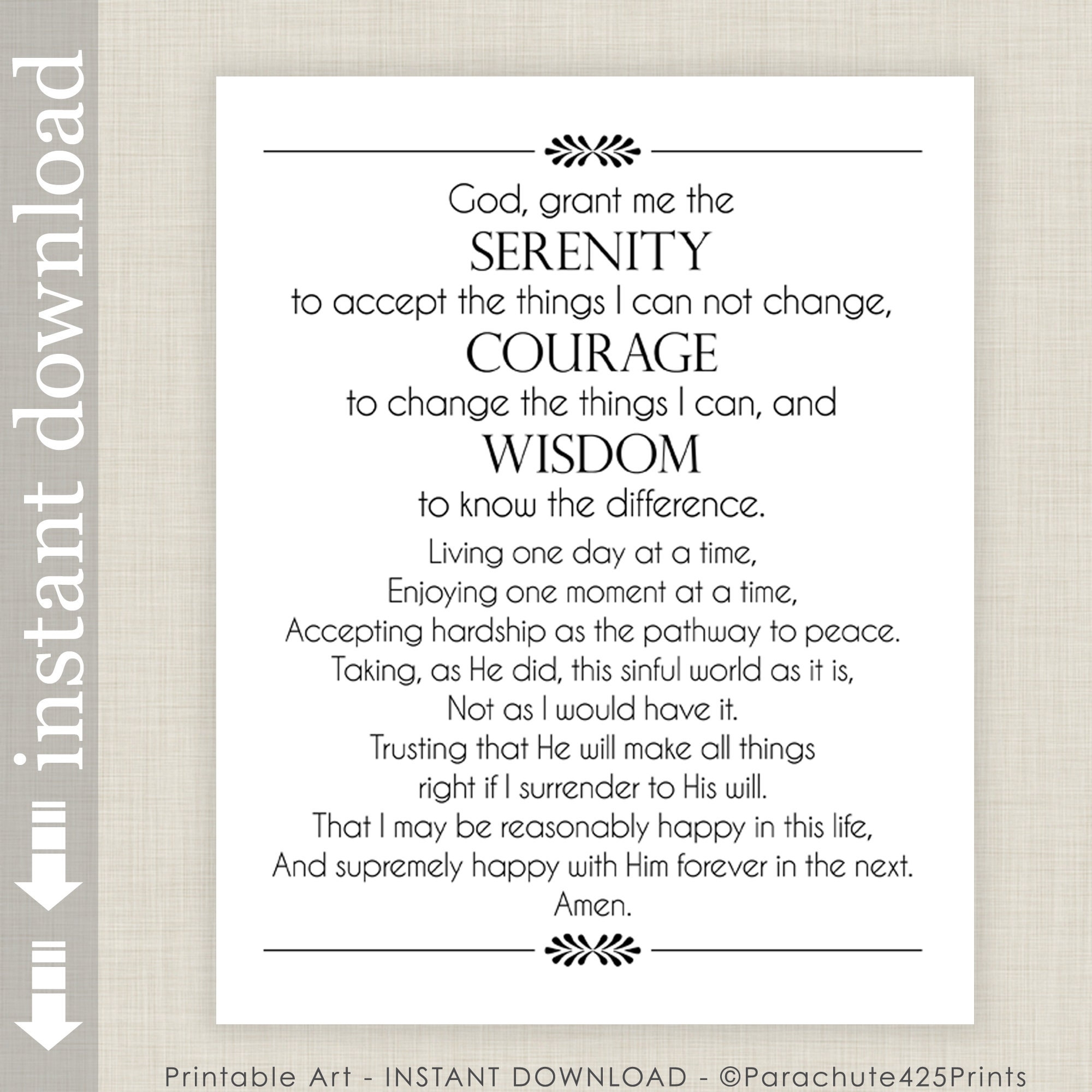 Full Serenity Prayer Printable Wall Art Inspirational Quote For AA Support Etsy Israel