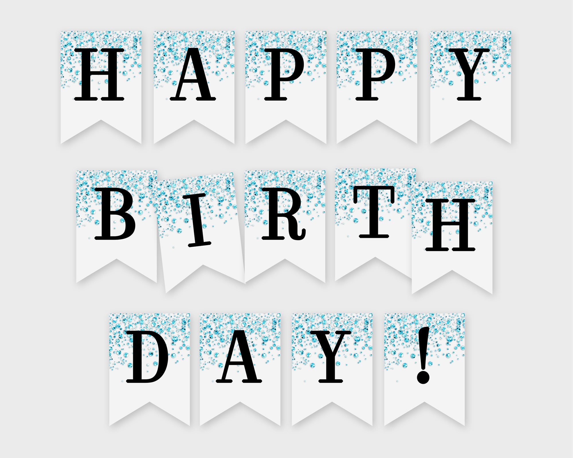 Happy Birthday Printable Banner Blue Confetti Glitters Printable PDF DIY Print Instant Download 4CG Etsy