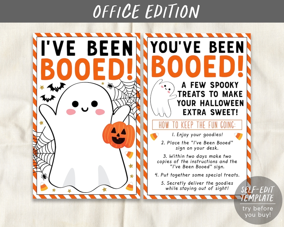 I ve Been Booed Coworker Game Editable Template You ve Been Booed Work Halloween Office Tradition Sign Instructions Gifts For Co Workers Etsy