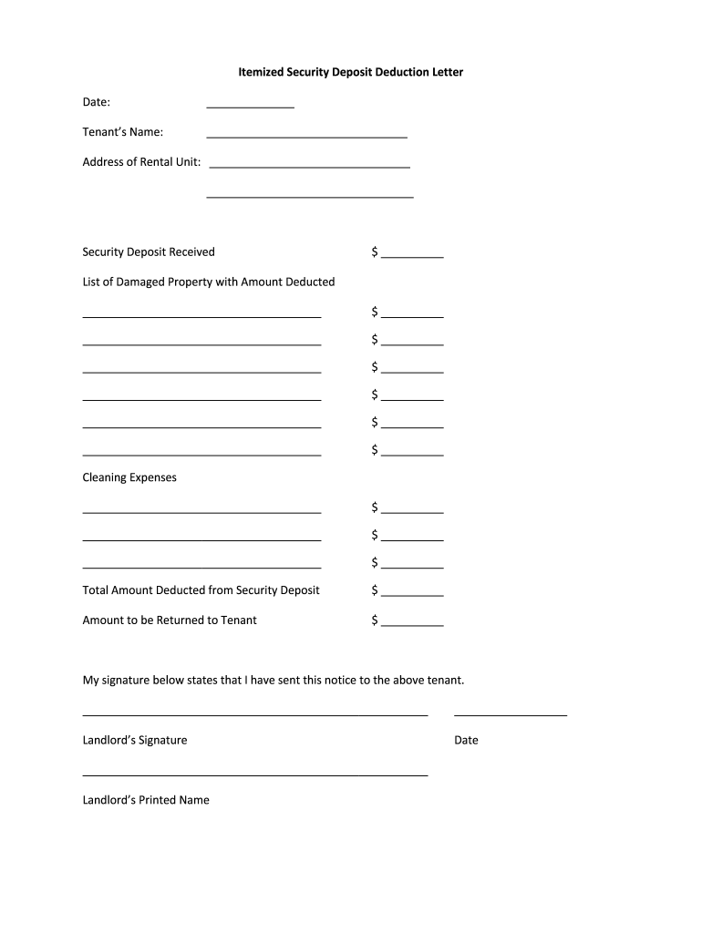 Itemized Security Deposit Deduction Letter Form Fill Online Printable Fillable Blank PdfFiller