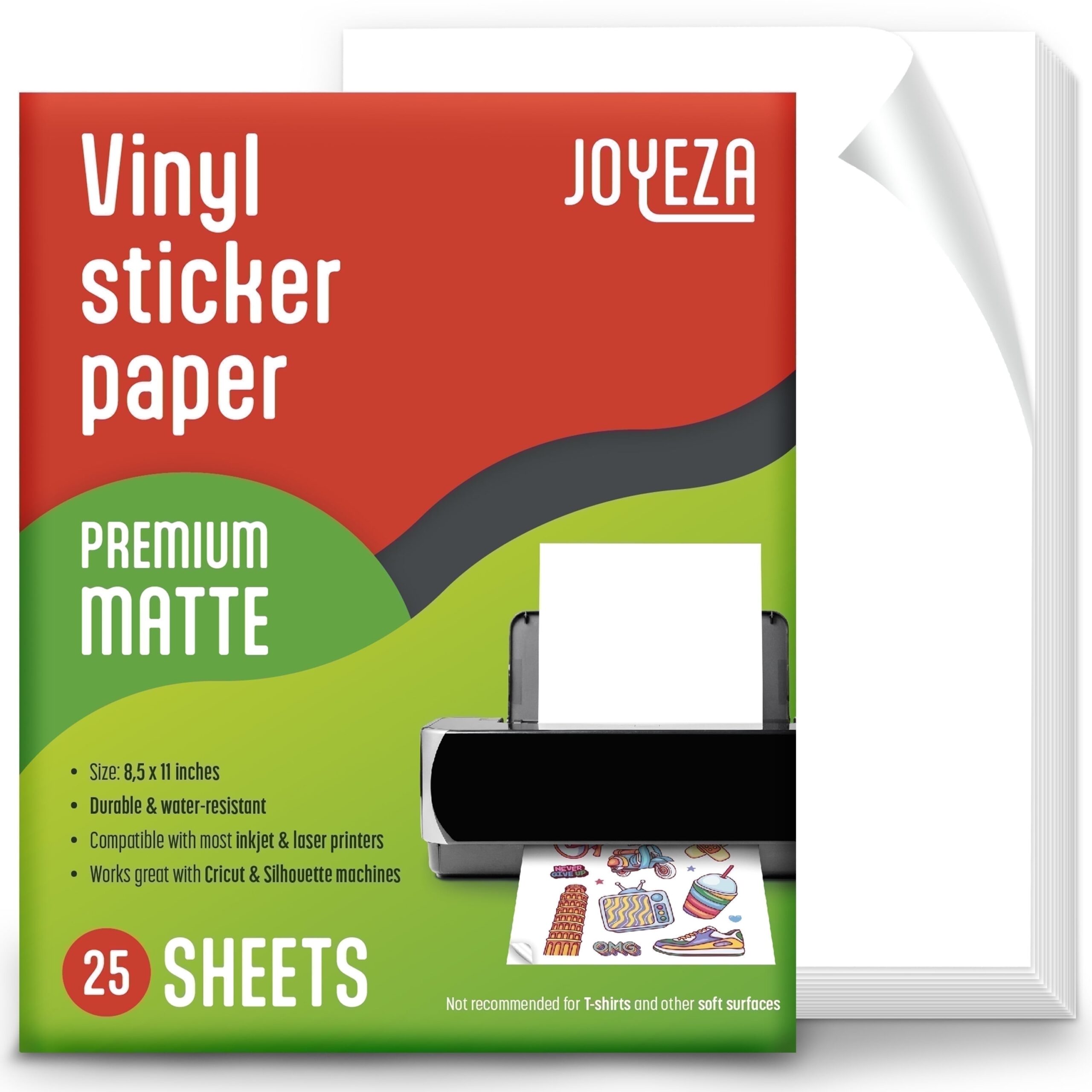 JOYEZA Premium Waterproof Printable Vinyl Sticker Paper For Inkjet Printer Cricut Compatible 8 5 X 11 In 25 Sheets Walmart Business Supplies