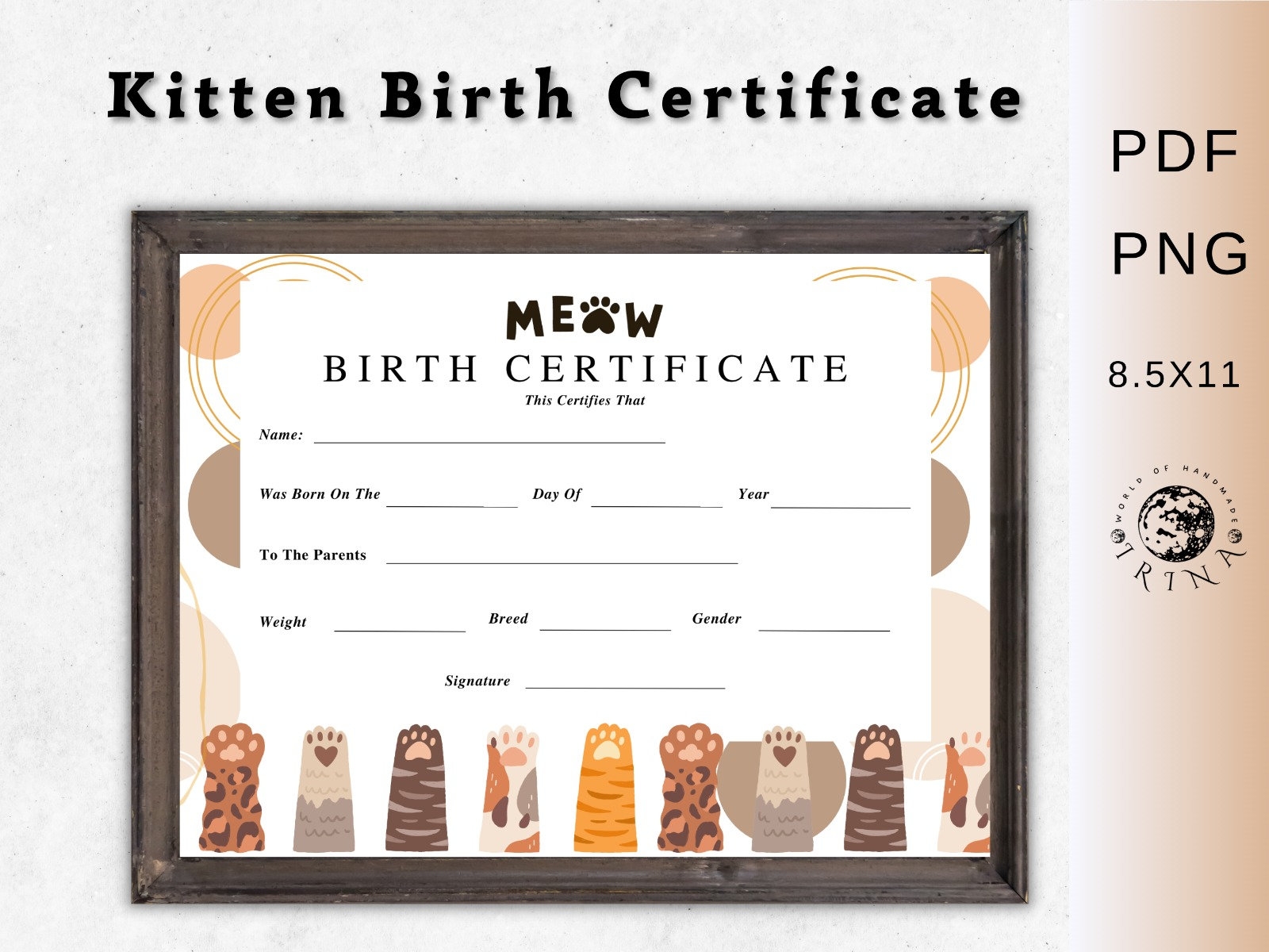 Kitten Birth Certificate Printable Cat Birth Pet Certificate cat Owner cat Lover Breeder Birth Forms Certificate Of Birth Etsy