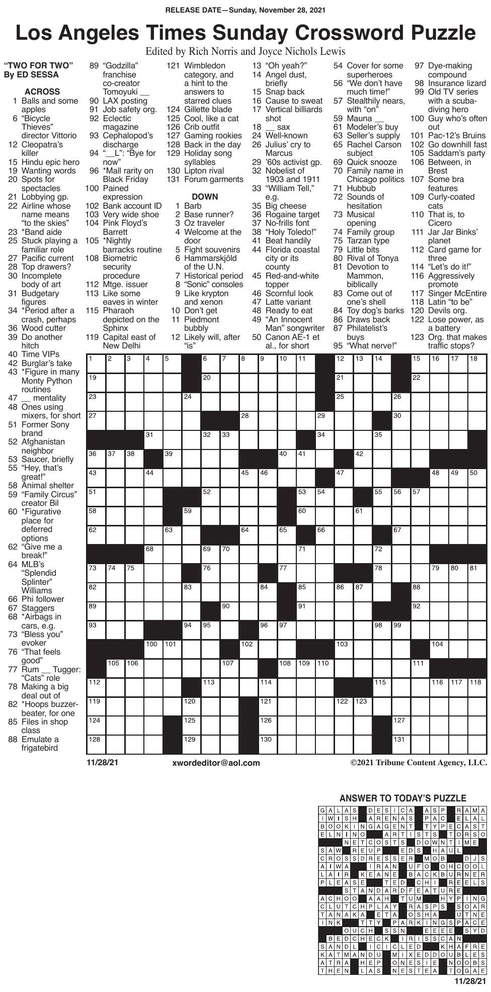 LA Times Crossword 11 28 Messenger inquirer
