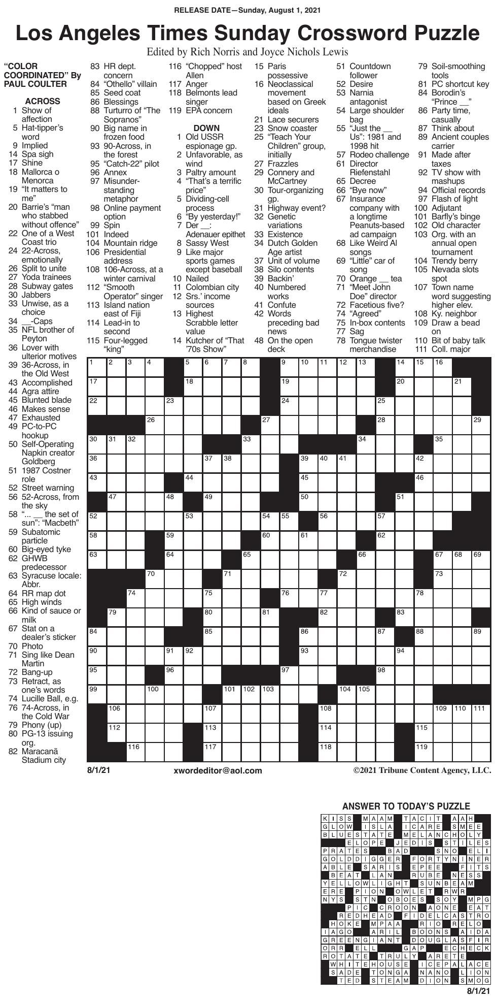 los angeles time crossword