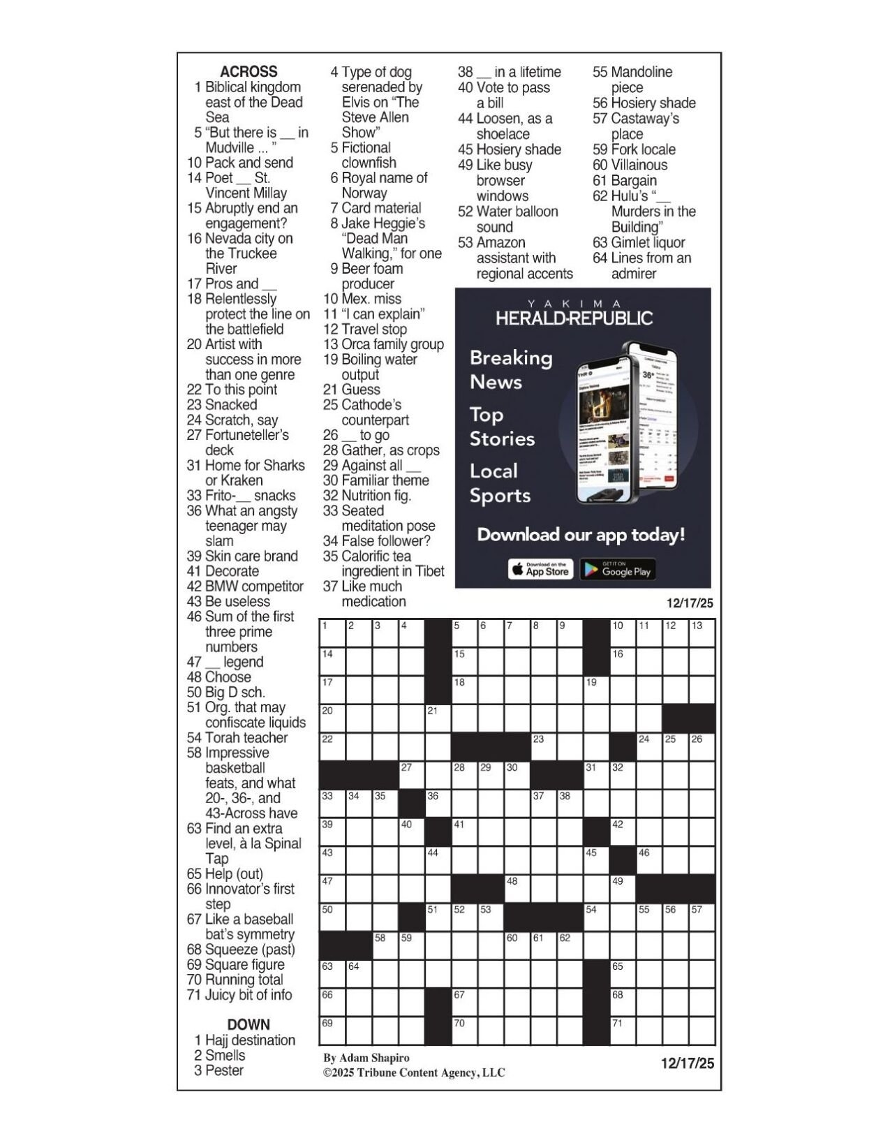 LA Times Crossword Dec 17 2025 Crosswords Yakimaherald
