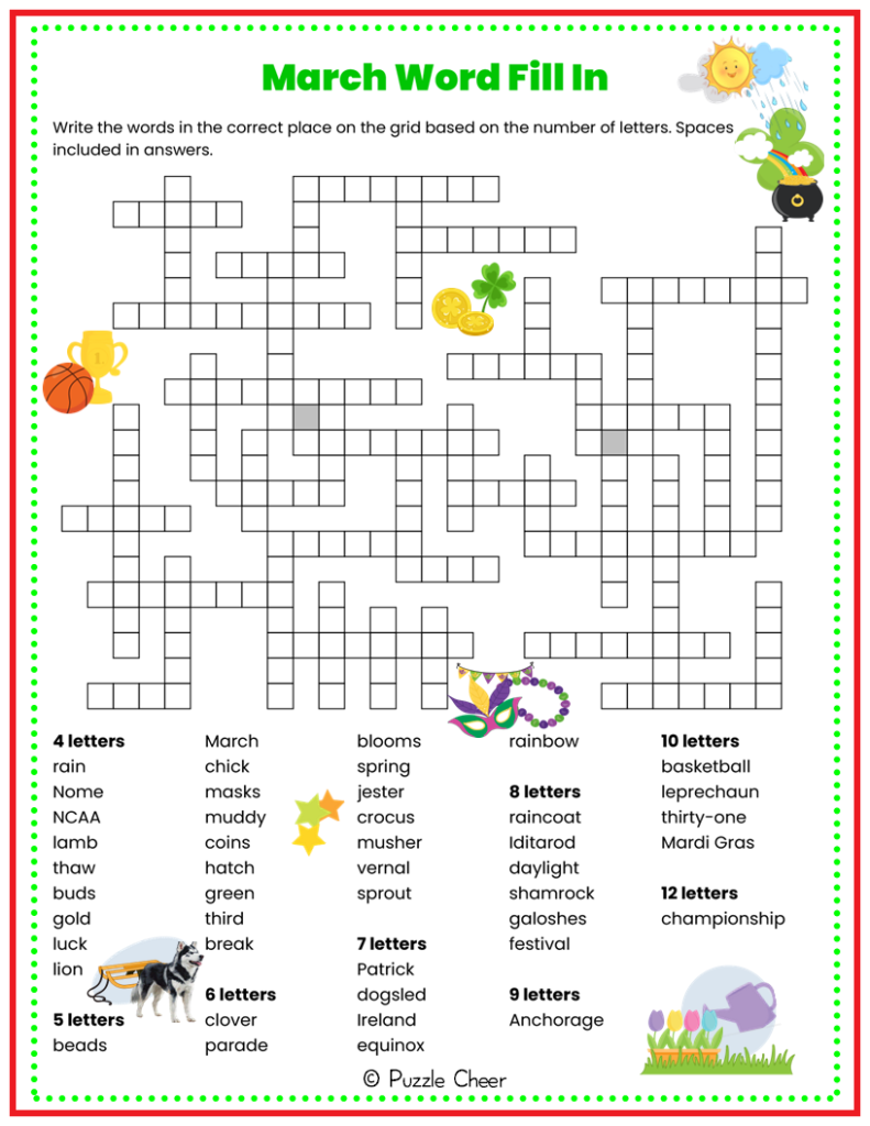 March Word Fill In Puzzle Puzzle Cheer March Word Fill In Puzzle Puzzle Cheer