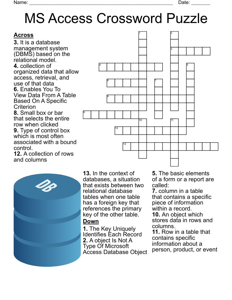 MS Access Crossword Puzzle WordMint MS Access Crossword Puzzle WordMint