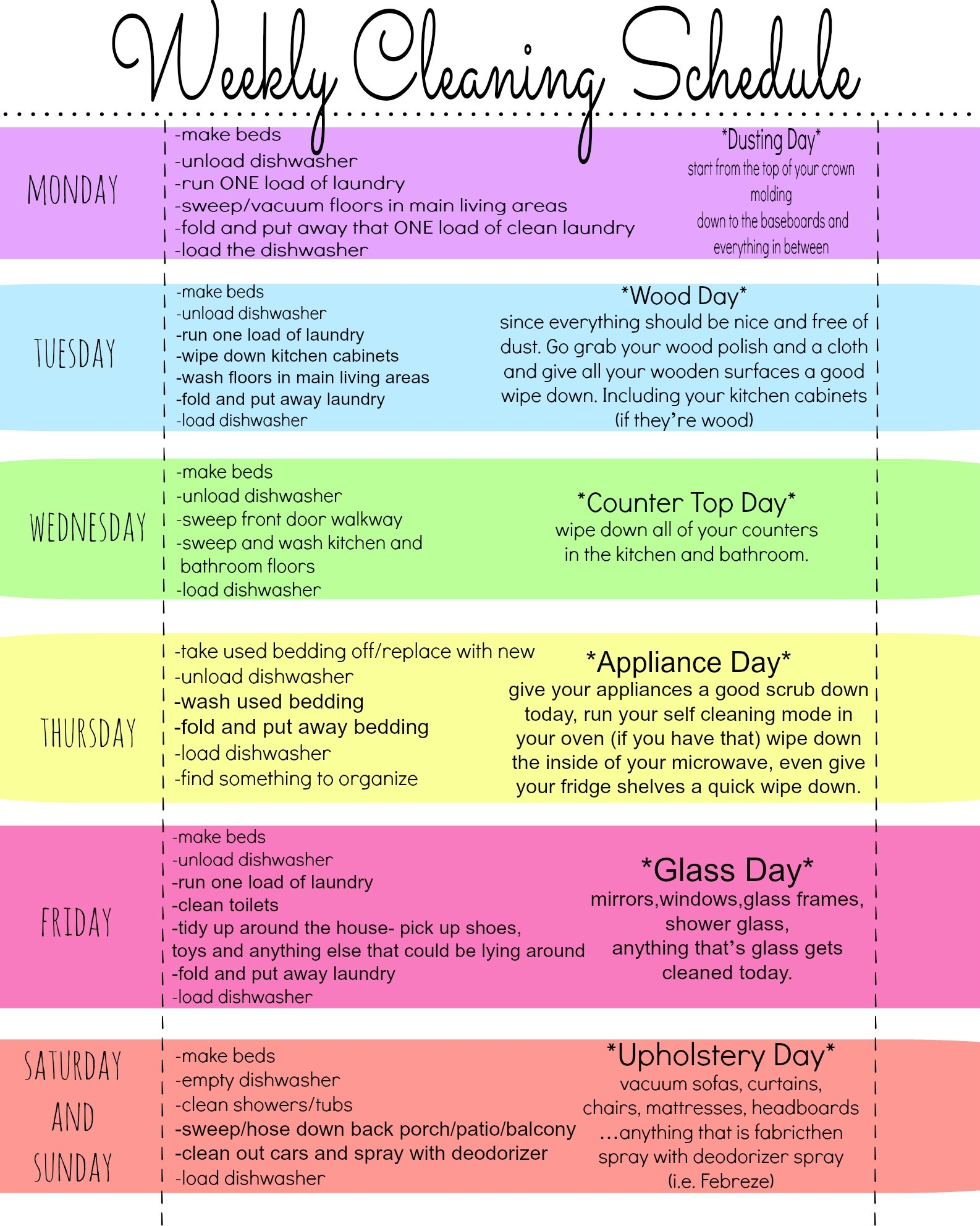My Quirky Weekly Cleaning Chart Free Printable My Quirky Weekly Cleaning Chart Free Printable