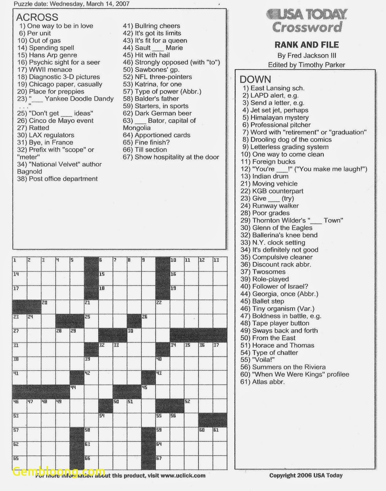 crossword puzzle usa today printable