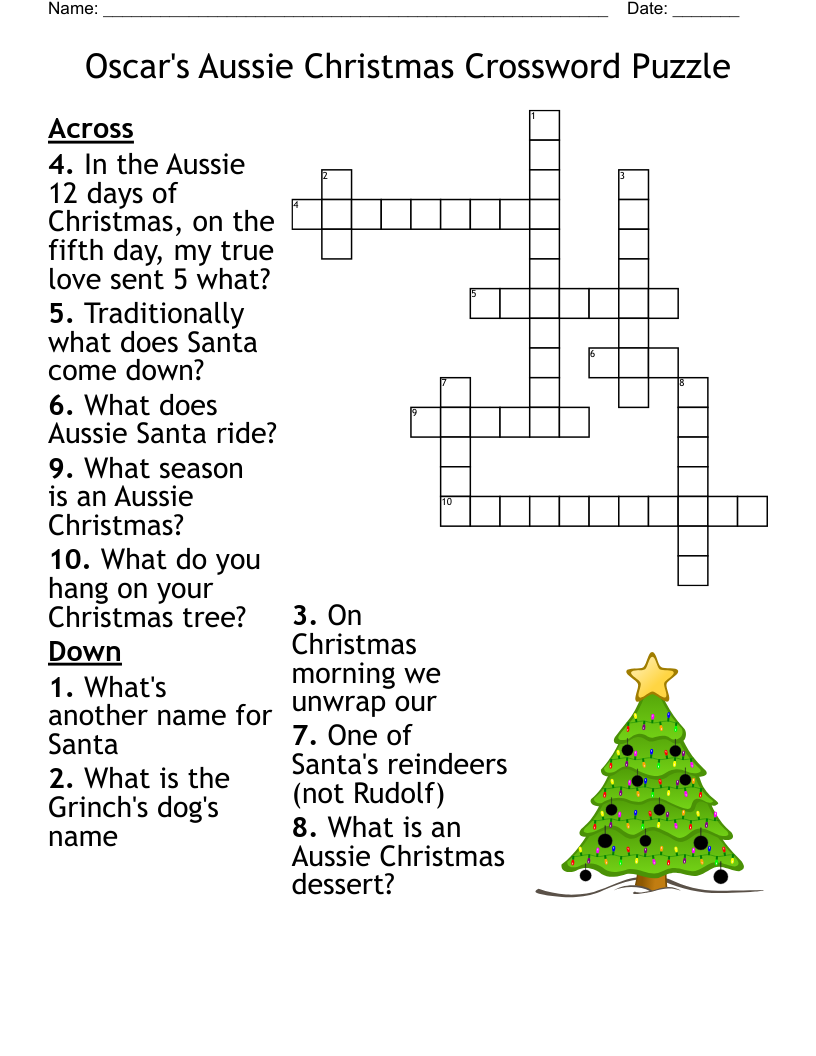 Oscar s Aussie Christmas Crossword Puzzle WordMint