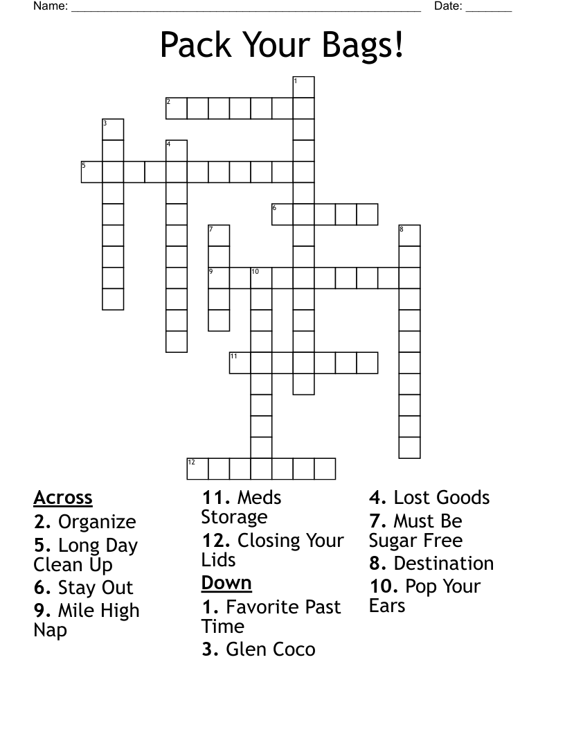 Pack Your Bags Crossword WordMint