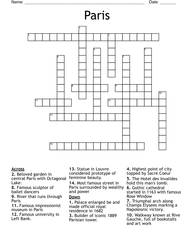 Paris Crossword WordMint Paris Crossword WordMint