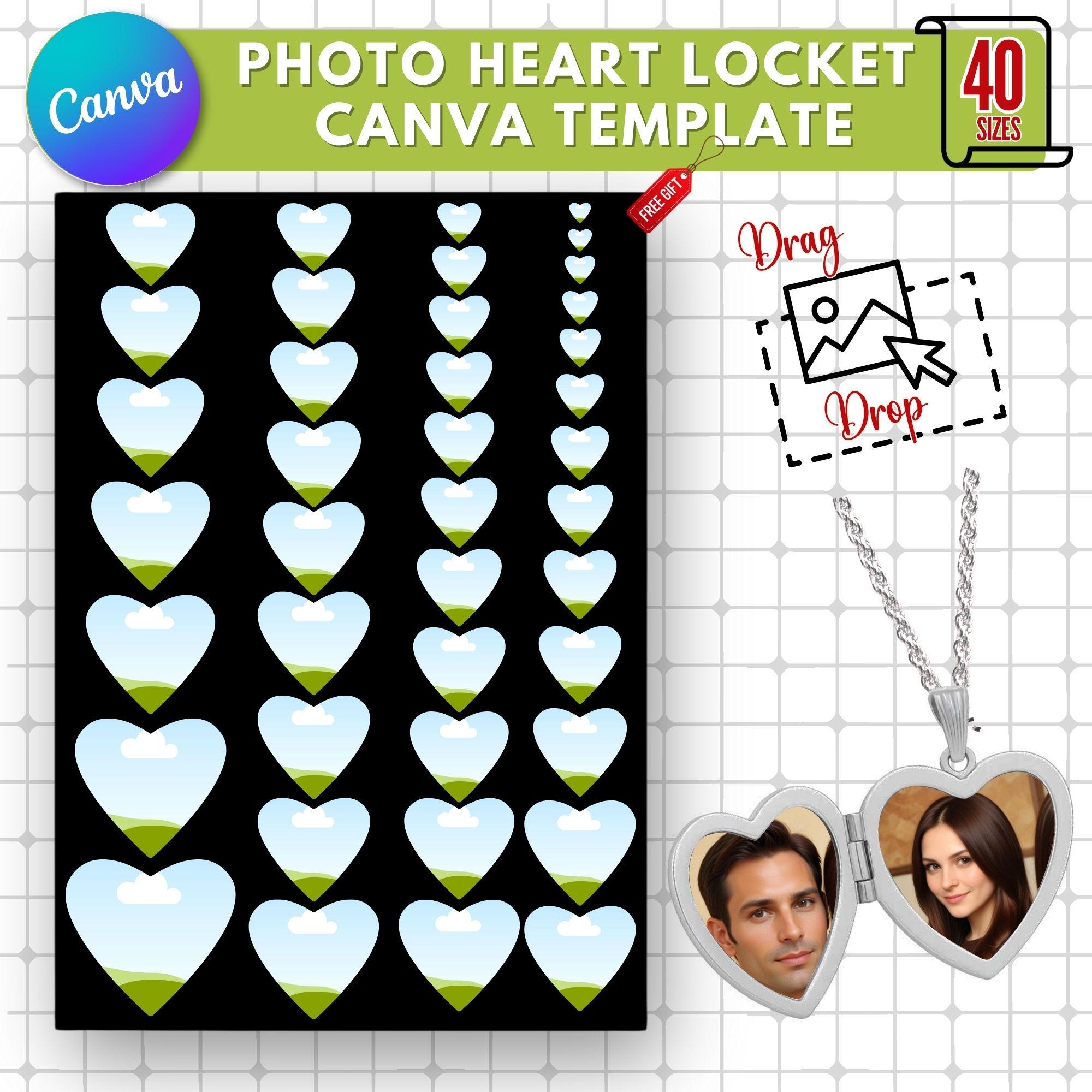 Photo Heart Locket Template DIY Personalized Keepsake canva Editable Printable Download Etsy