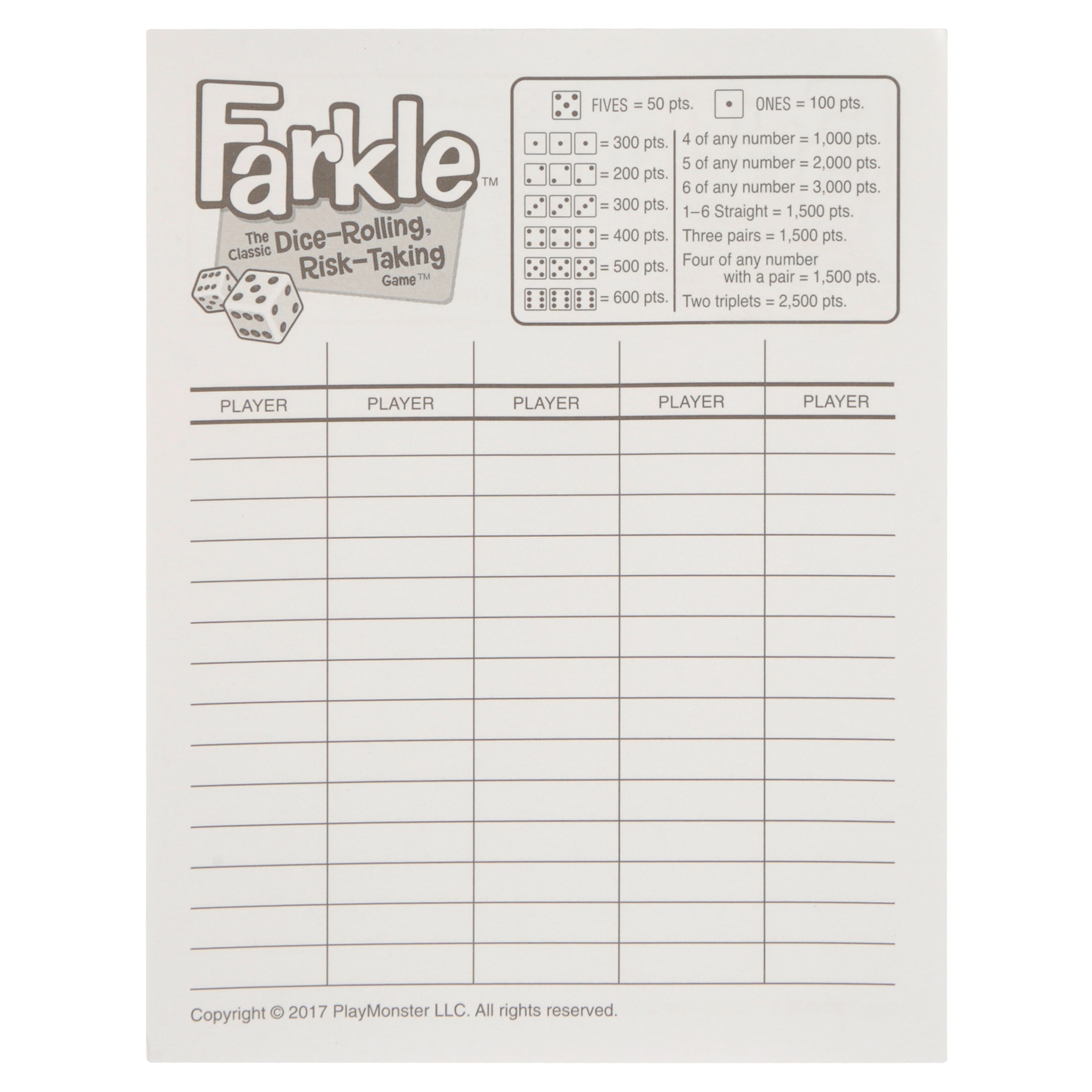 farkle scoring sheet printable