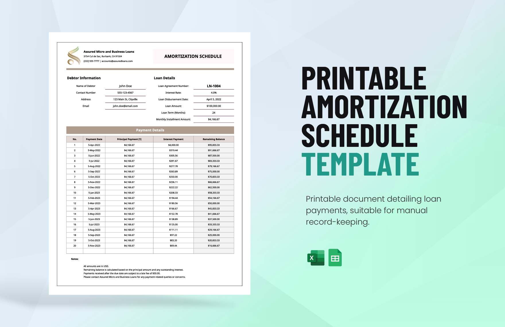 Printable Amortization Schedule Template Template