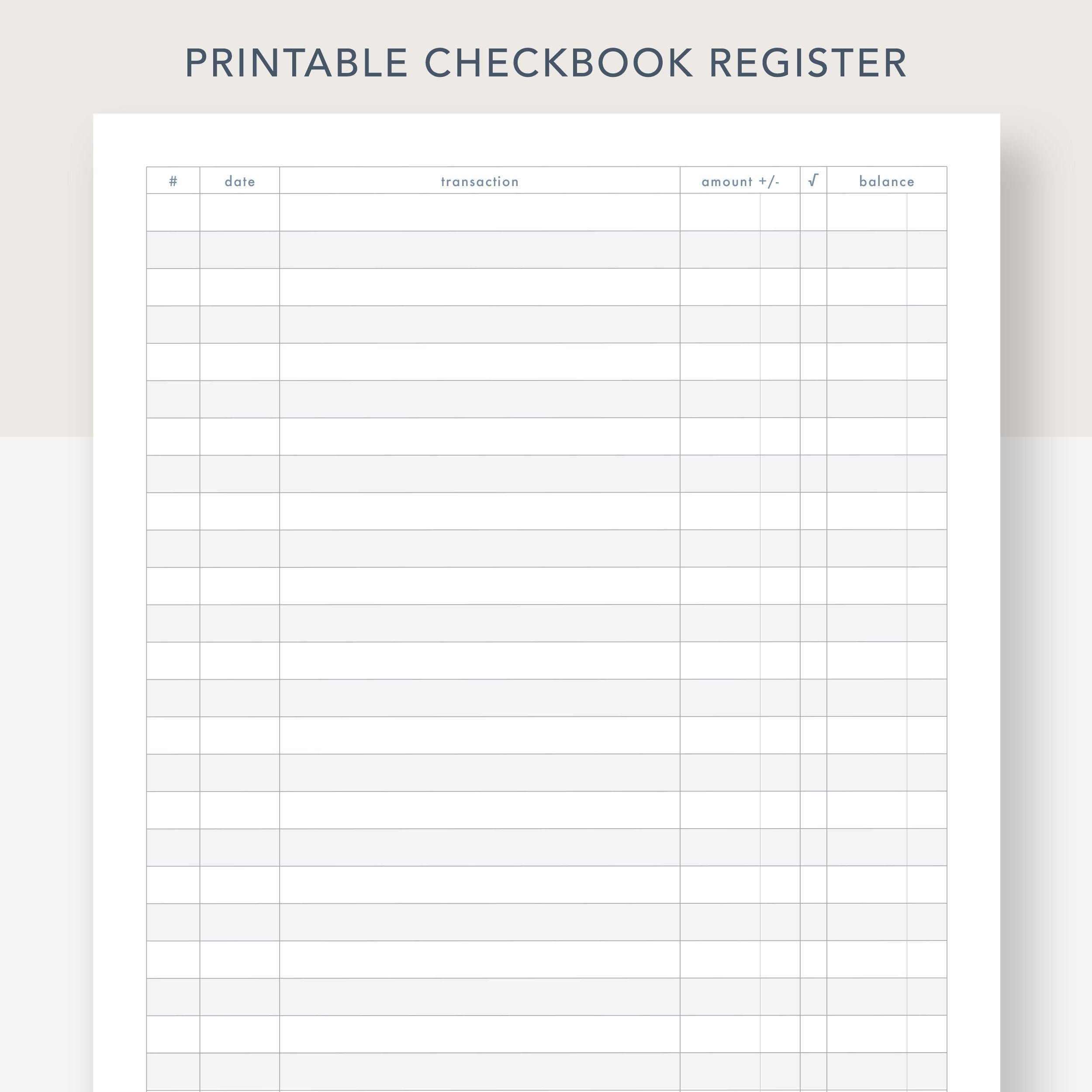 Printable Checkbook Register PDF File Prints On 8 1 2 X 11 Inch Paper Etsy New Zealand