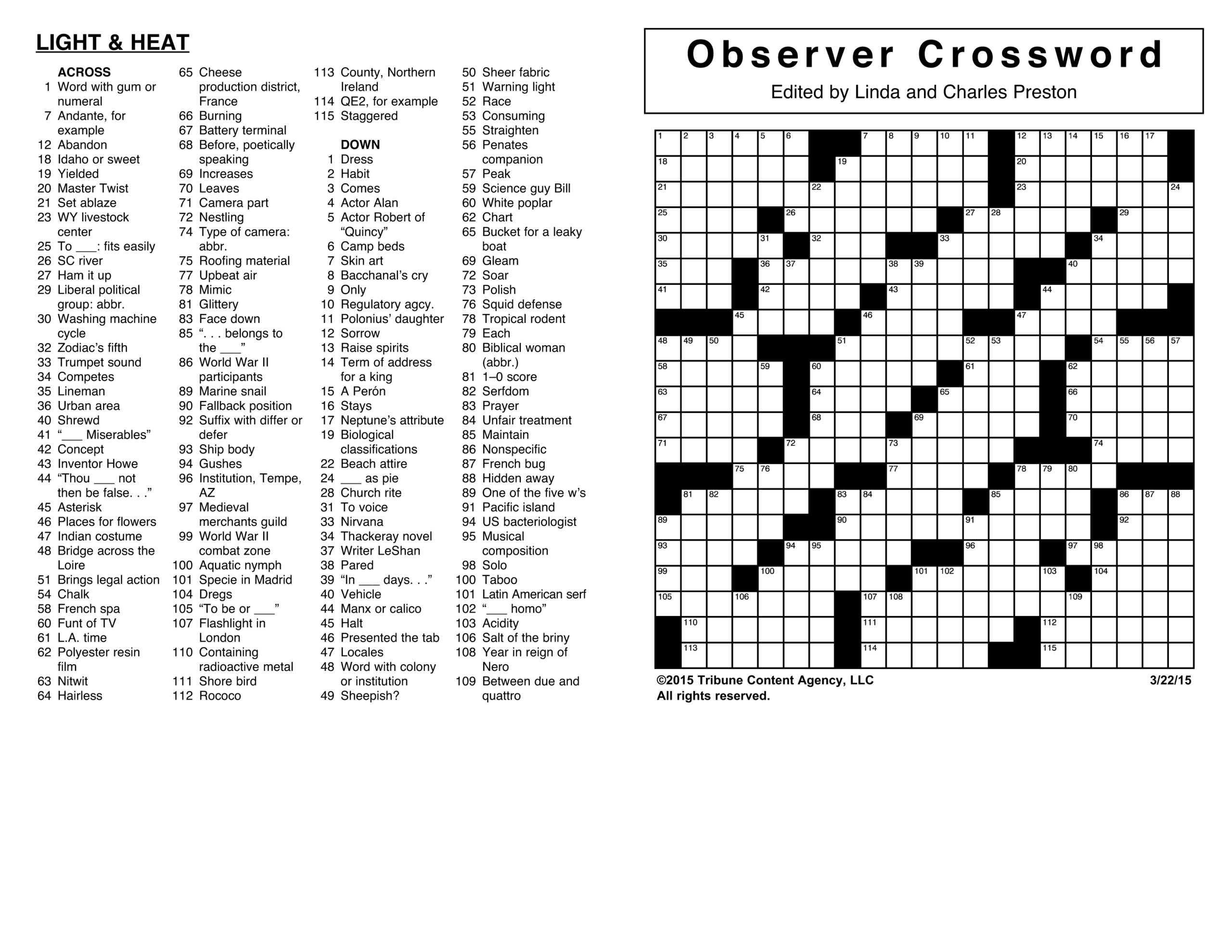 printable daily commuter crossword puzzles