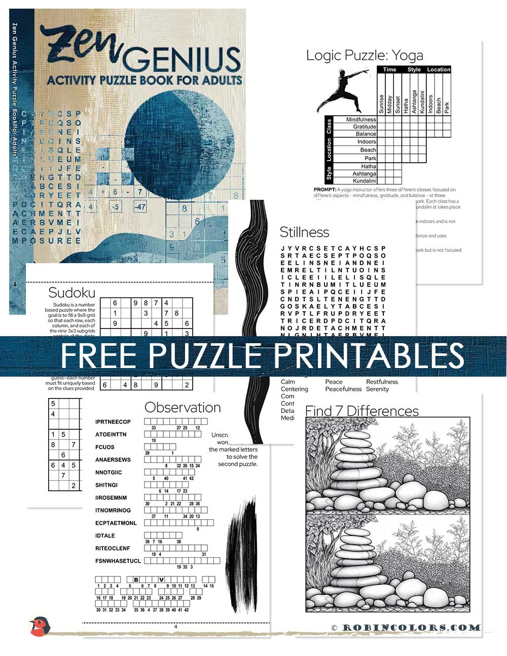 Printable Puzzles For Adults From Zen Genius Activity Puzzle Book Robin Colors