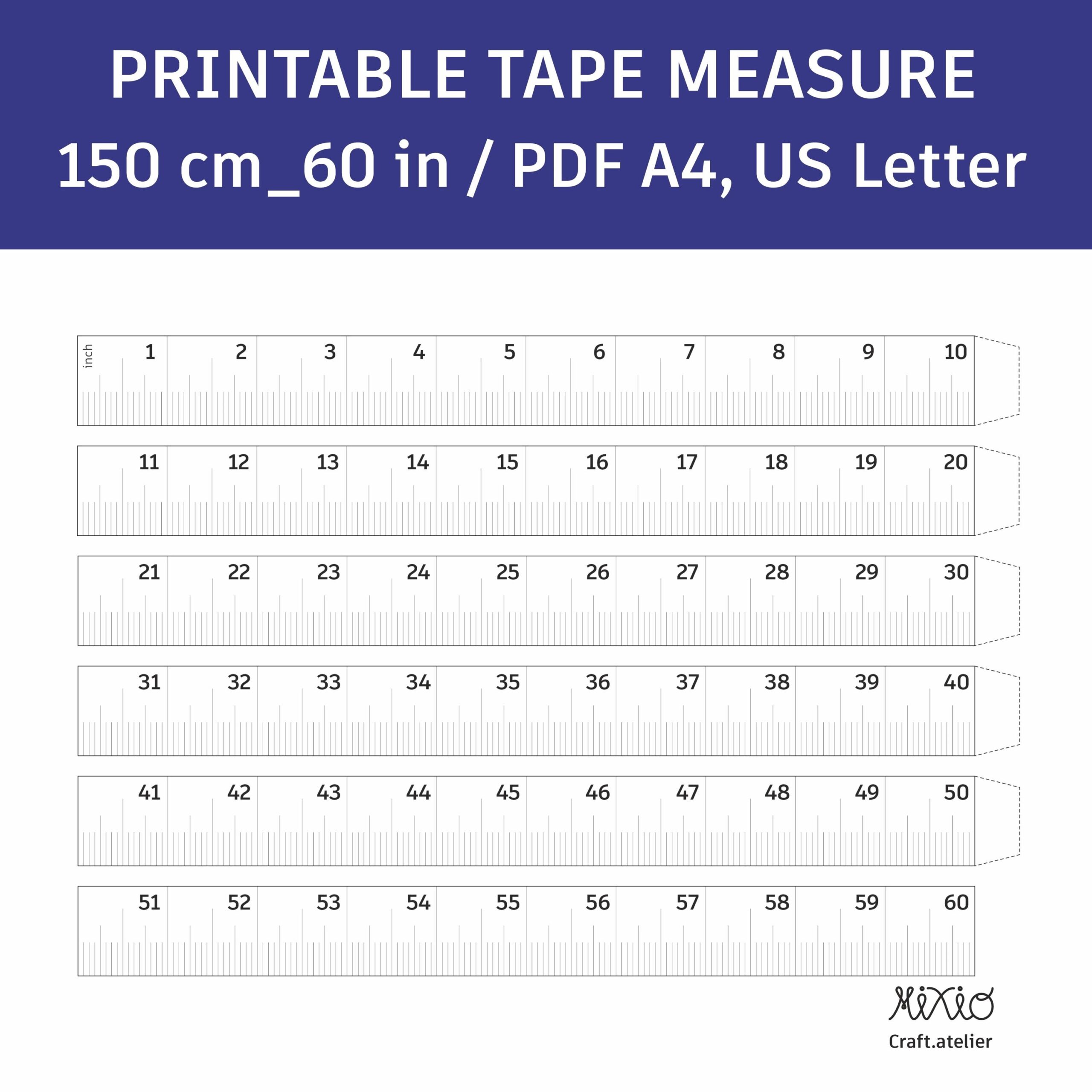 Printable Tape Measure 150 Cm 60 Inch Rulers PDF Download Etsy