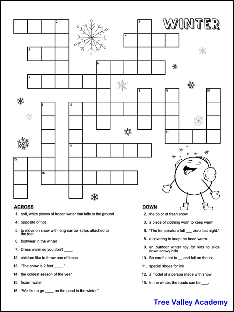 Printable Winter Crossword Puzzles For Kids Tree Valley Academy Worksheets Library Printable Winter Crossword Puzzles For Kids Tree Valley Academy Worksheets Library