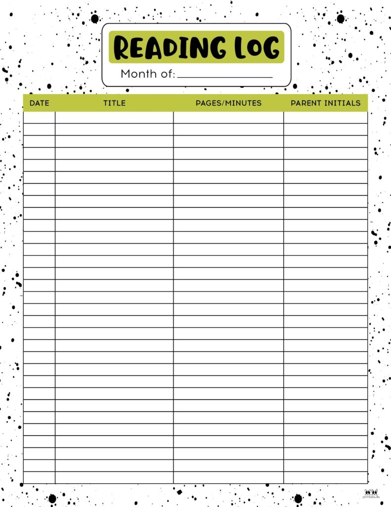 printable reading log