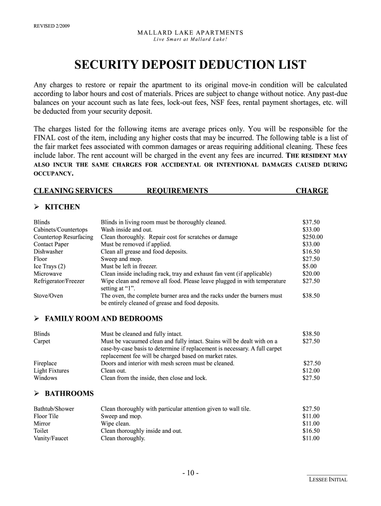 Security Deposit Deductions List Pdf Fill Out Sign Online DocHub
