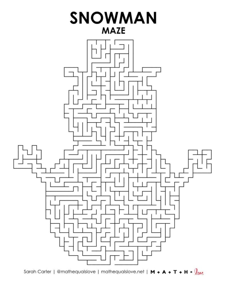 Snowman Maze Printable Math Love Snowman Maze Printable Math Love