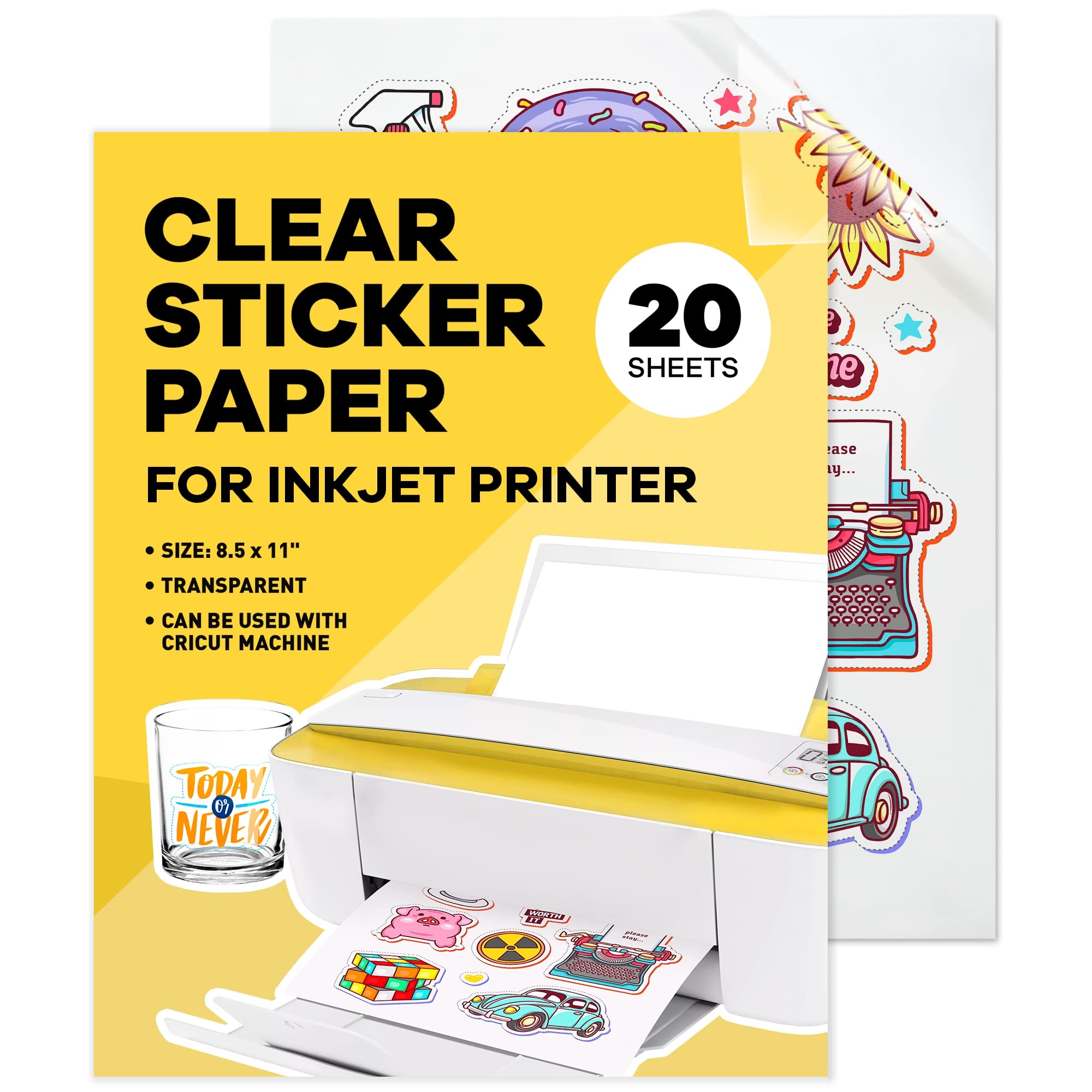 Solar Print Paper 90 Clear Sticker Paper For Inkjet Printer 20 Sheets Transparent Glossy 8 5 X 11 Printable Vinyl Clear Sticker Paper Clear Vinyl Sticker Paper Clear Sticker Printer Paper Library Glossy Sticker Paper