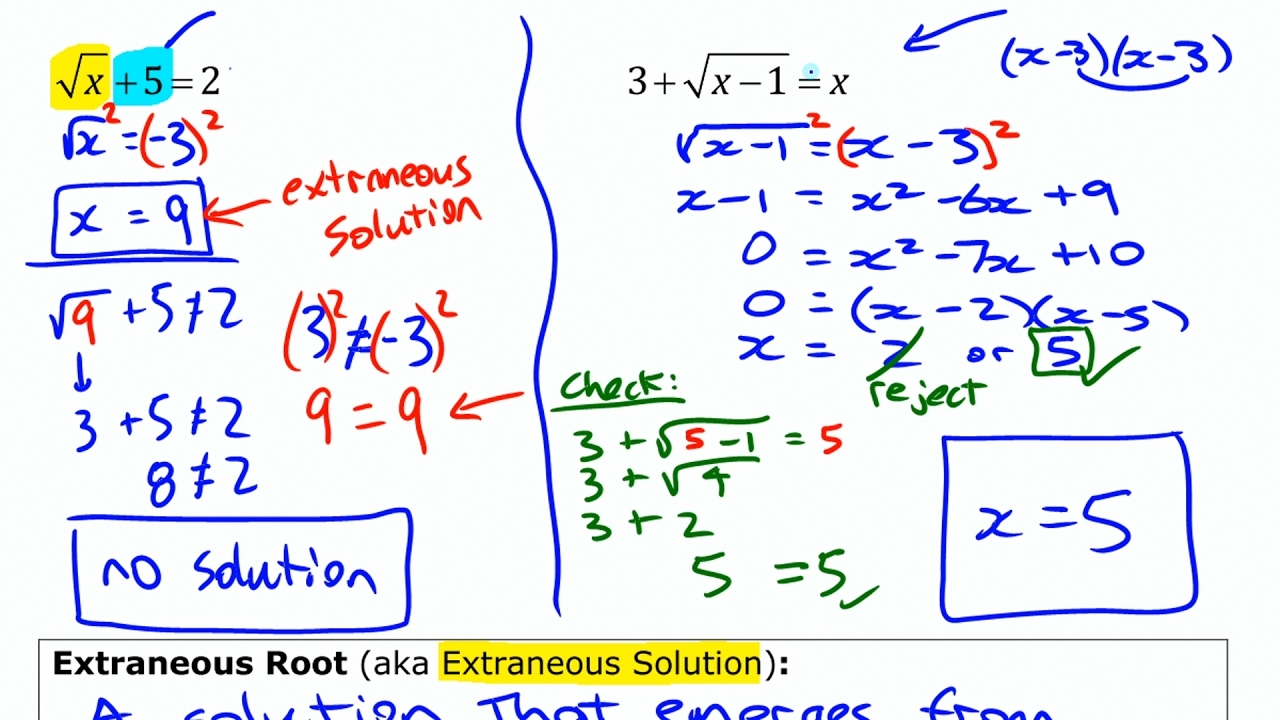 Solving Radical Equations With Extraneous Solutions 5 3b Pre Calculus 11 YouTube Solving Radical Equations With Extraneous Solutions 5 3b Pre Calculus 11 YouTube