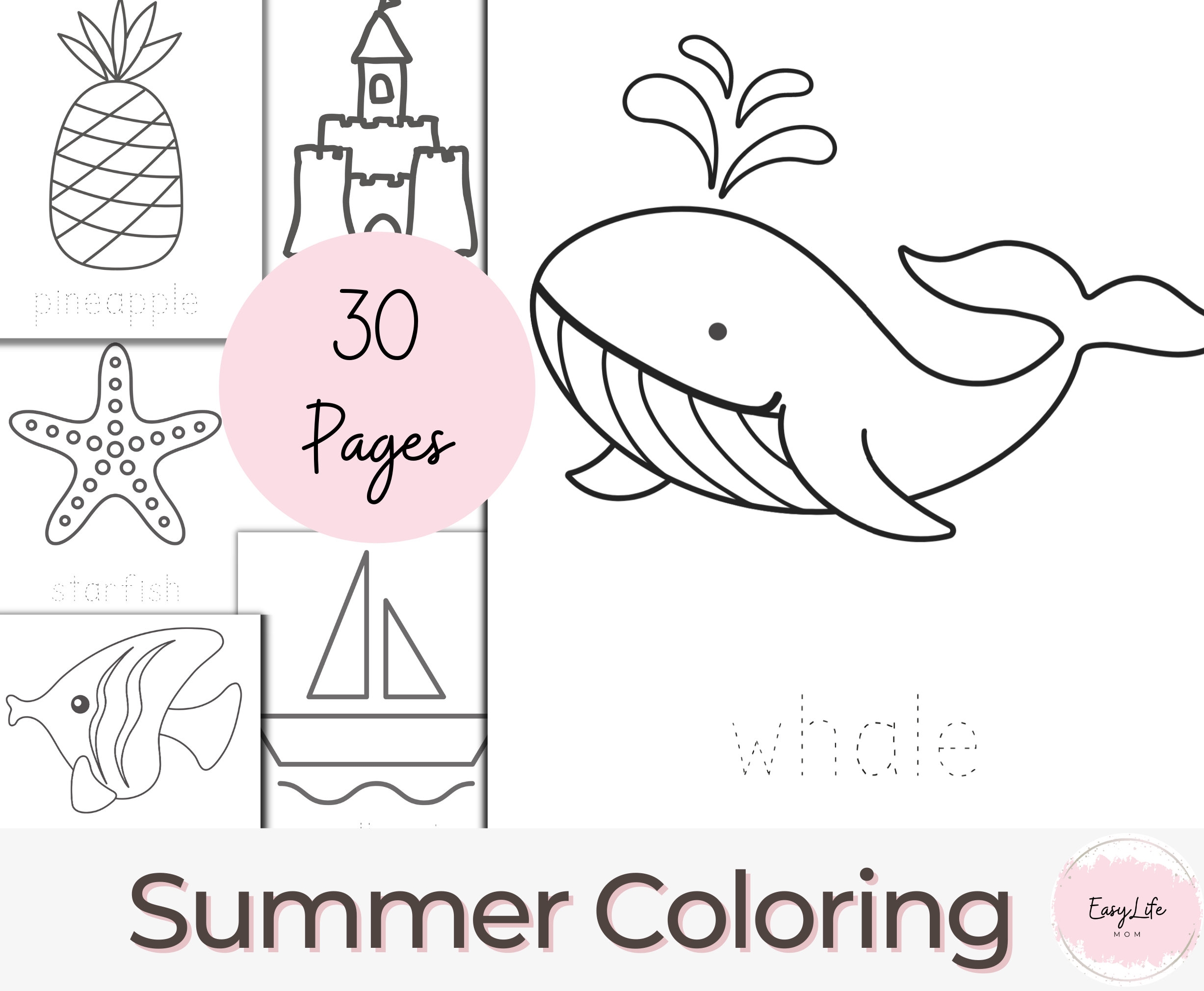 Summer Coloring Pages 30 Simple Preschool Printables PDF Etsy Summer Coloring Pages 30 Simple Preschool Printables PDF Etsy