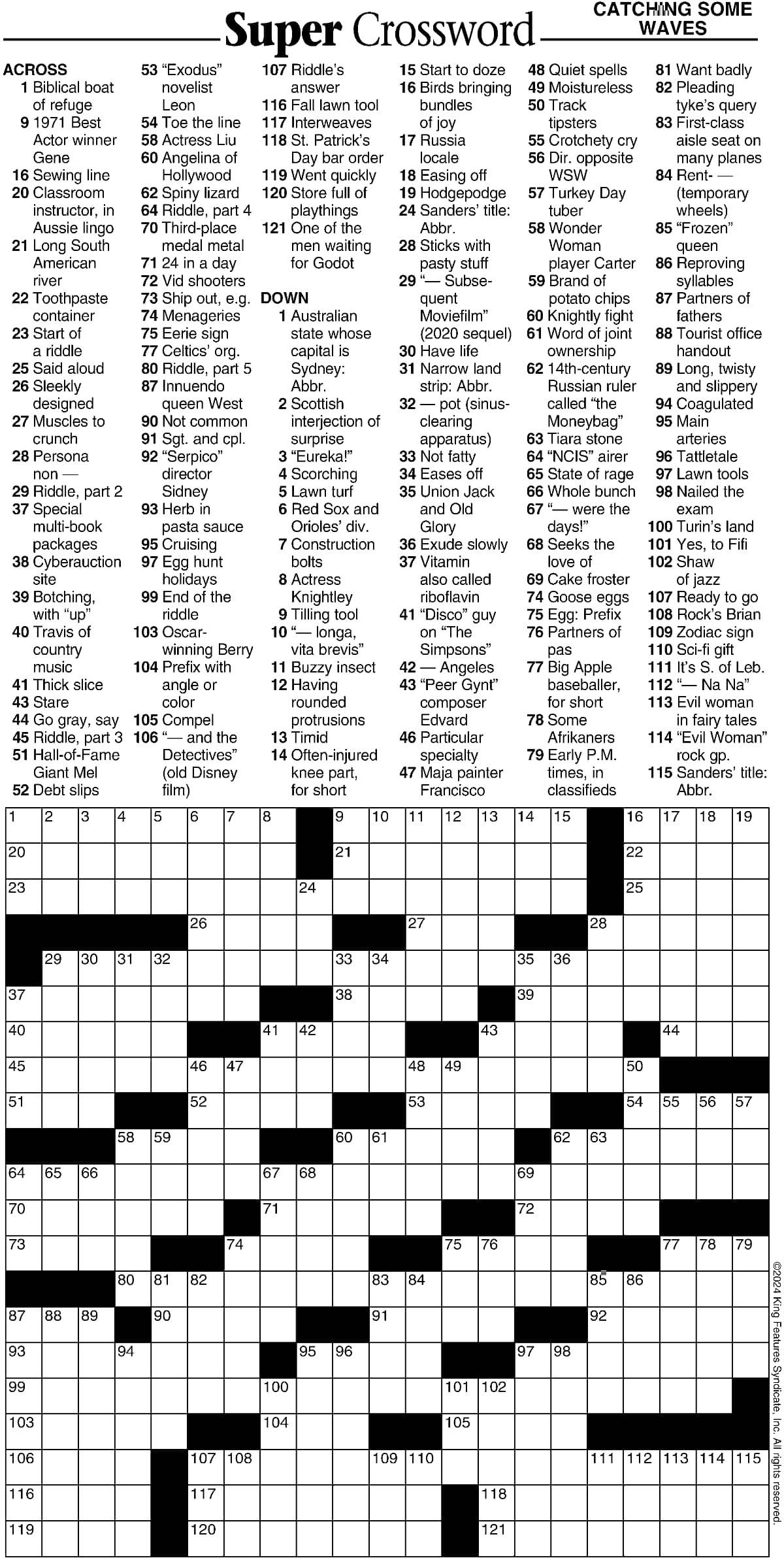 sunday crossword puzzles printable