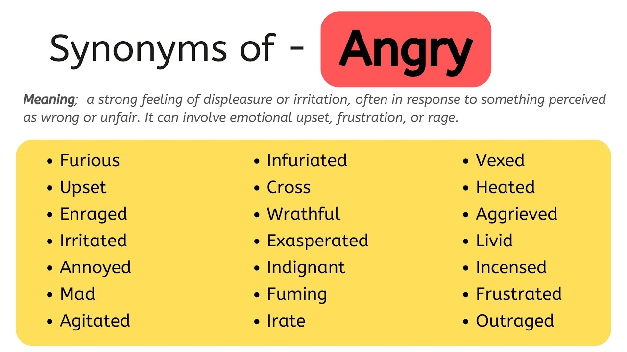 Synonyms Of Angry Angry Synonyms Words List Meaning Example Words vocabulary synonyms YouTube Synonyms Of Angry Angry Synonyms Words List Meaning Example Words vocabulary synonyms YouTube