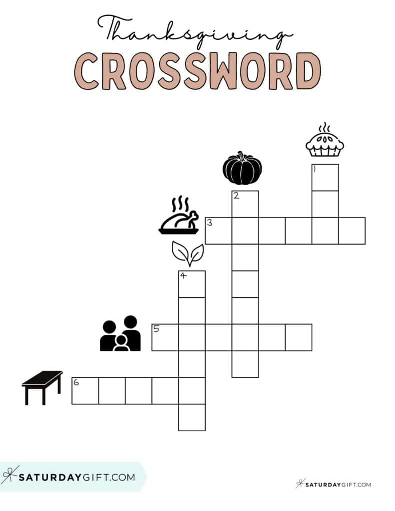 Thanksgiving Crossword Puzzle Cute Free Printable SaturdayGift