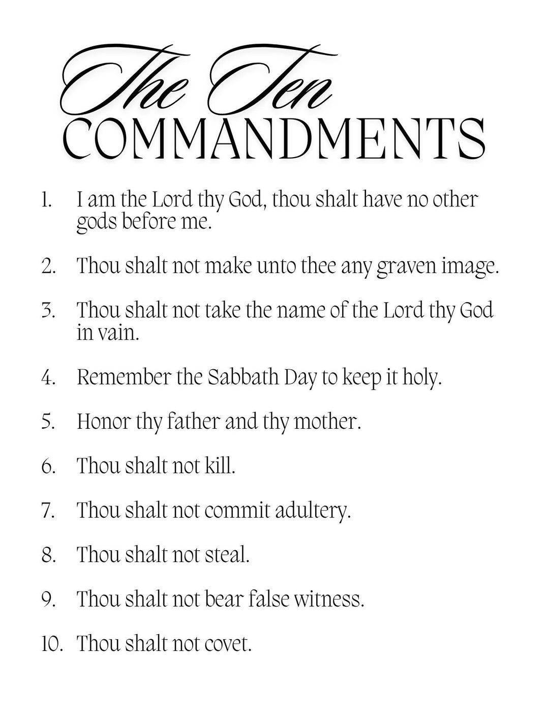 The Ten Commandments Christian Scripture Download Print 8 5x11 Etsy