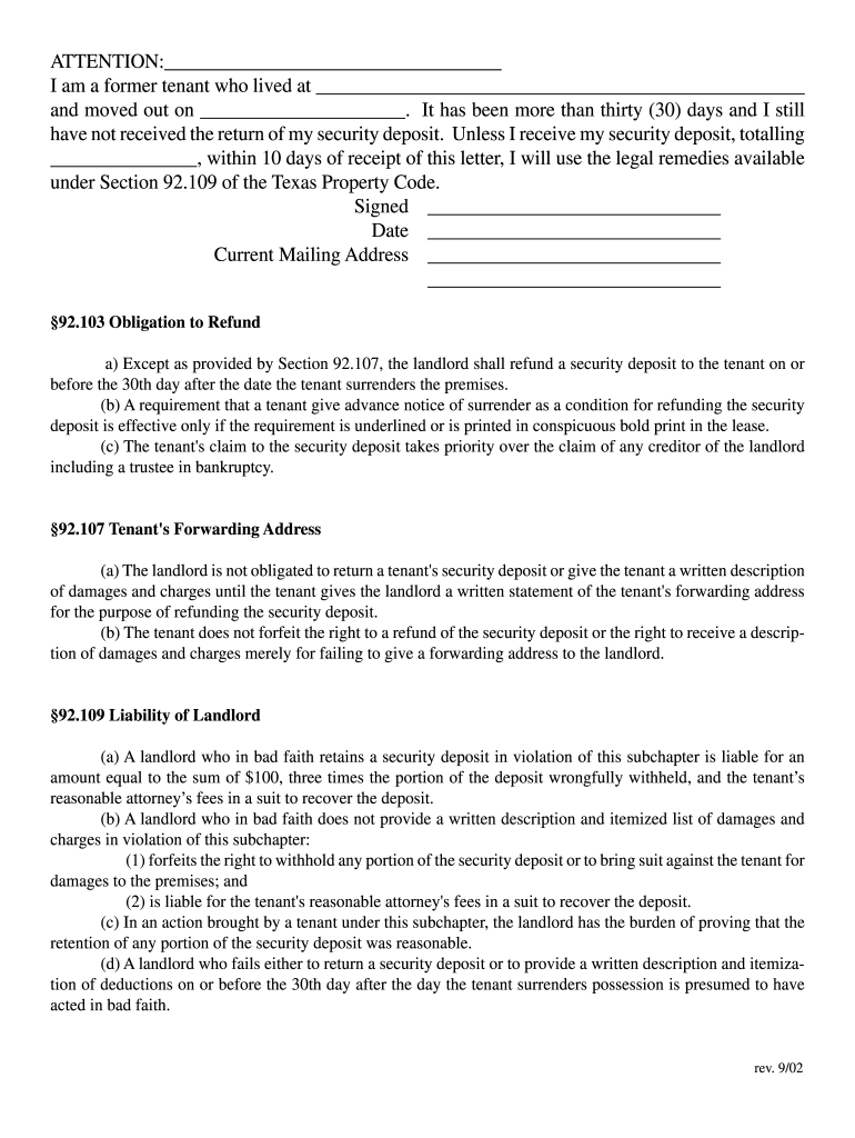 printable security deposit itemization form texas