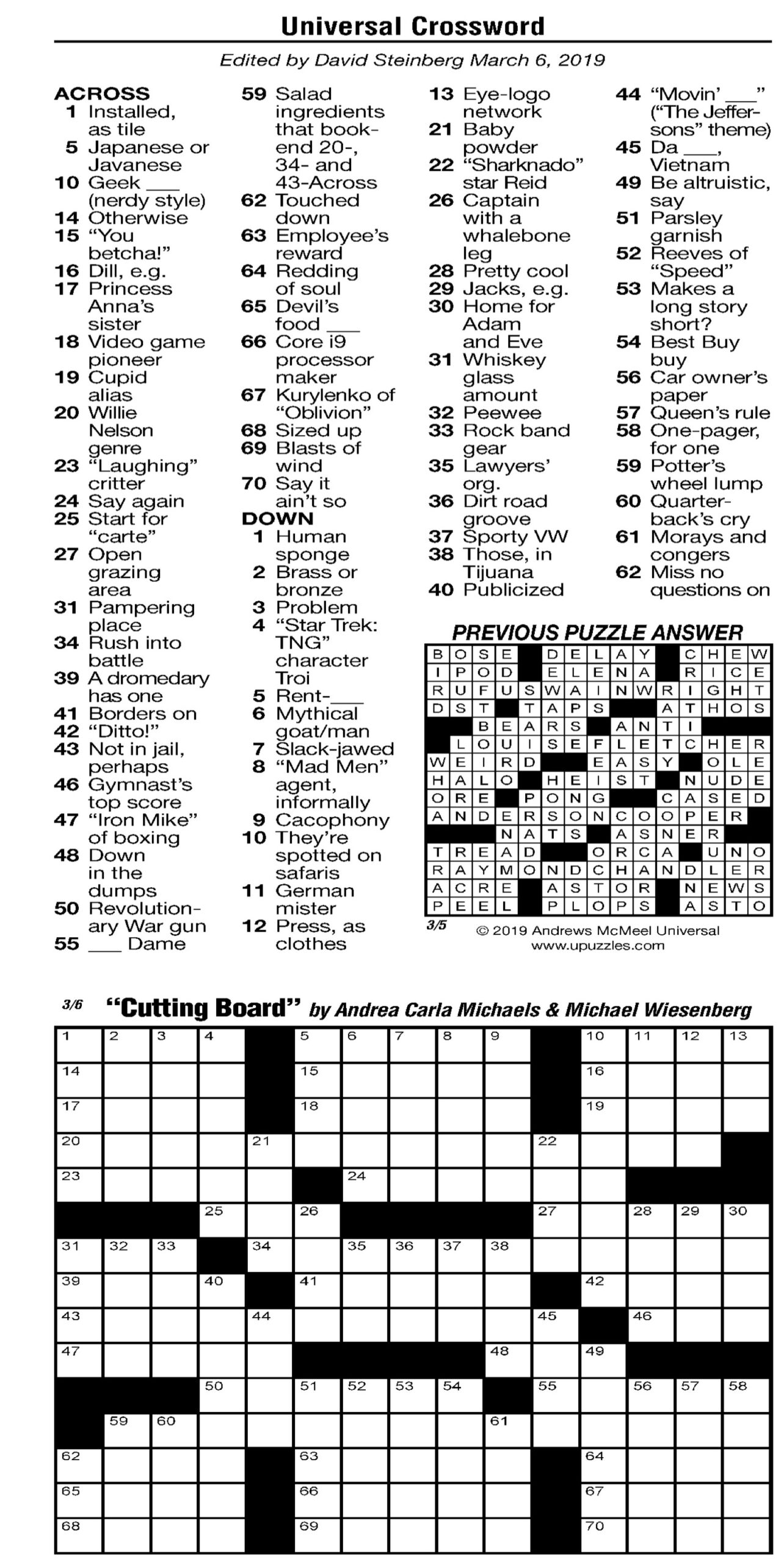 Universal Crossword The Arkansas Democrat Gazette Arkansas Best News Source